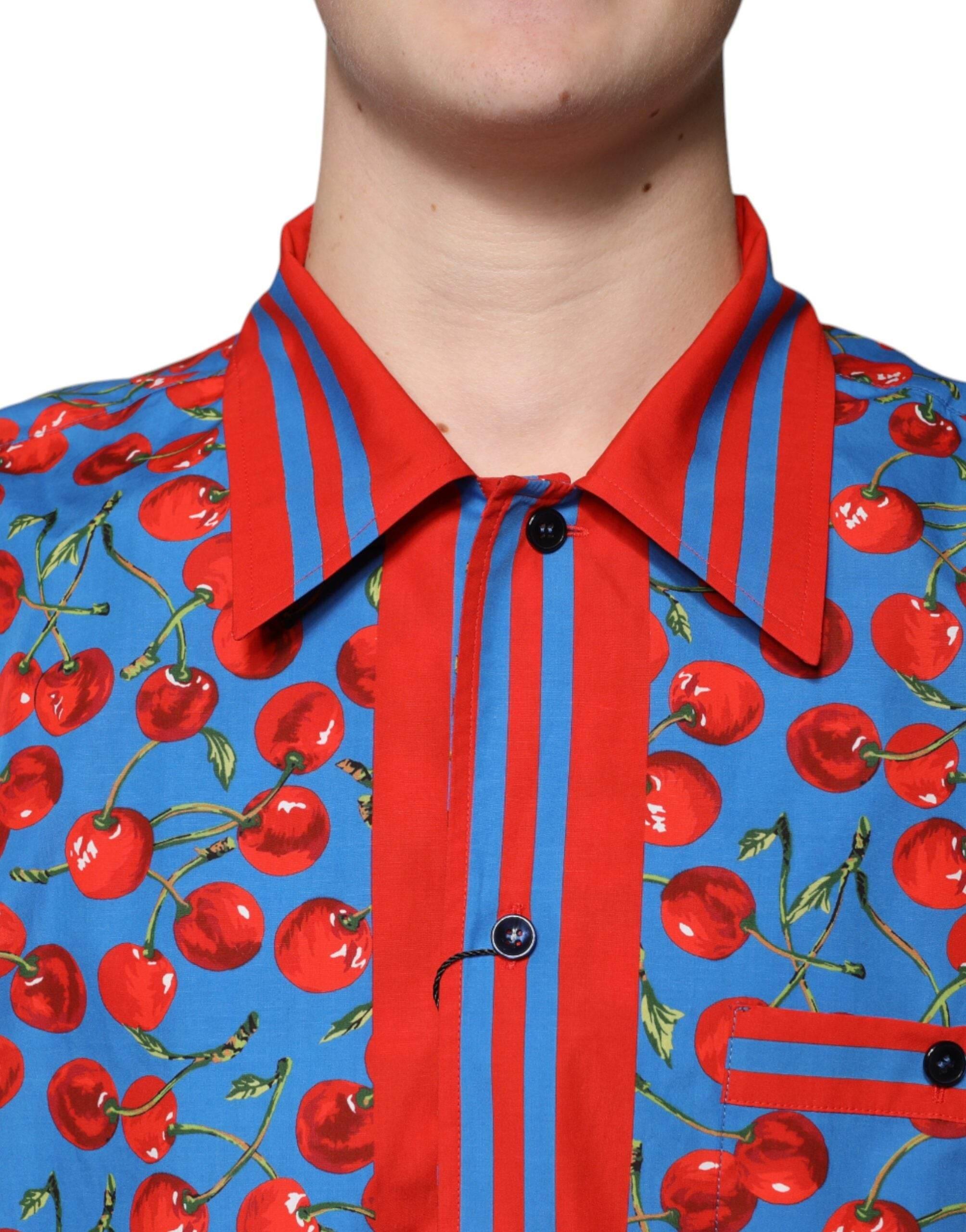 Dolce & Gabbana Blue Cherry Cotton Button Down Casual Shirt - Hilstor