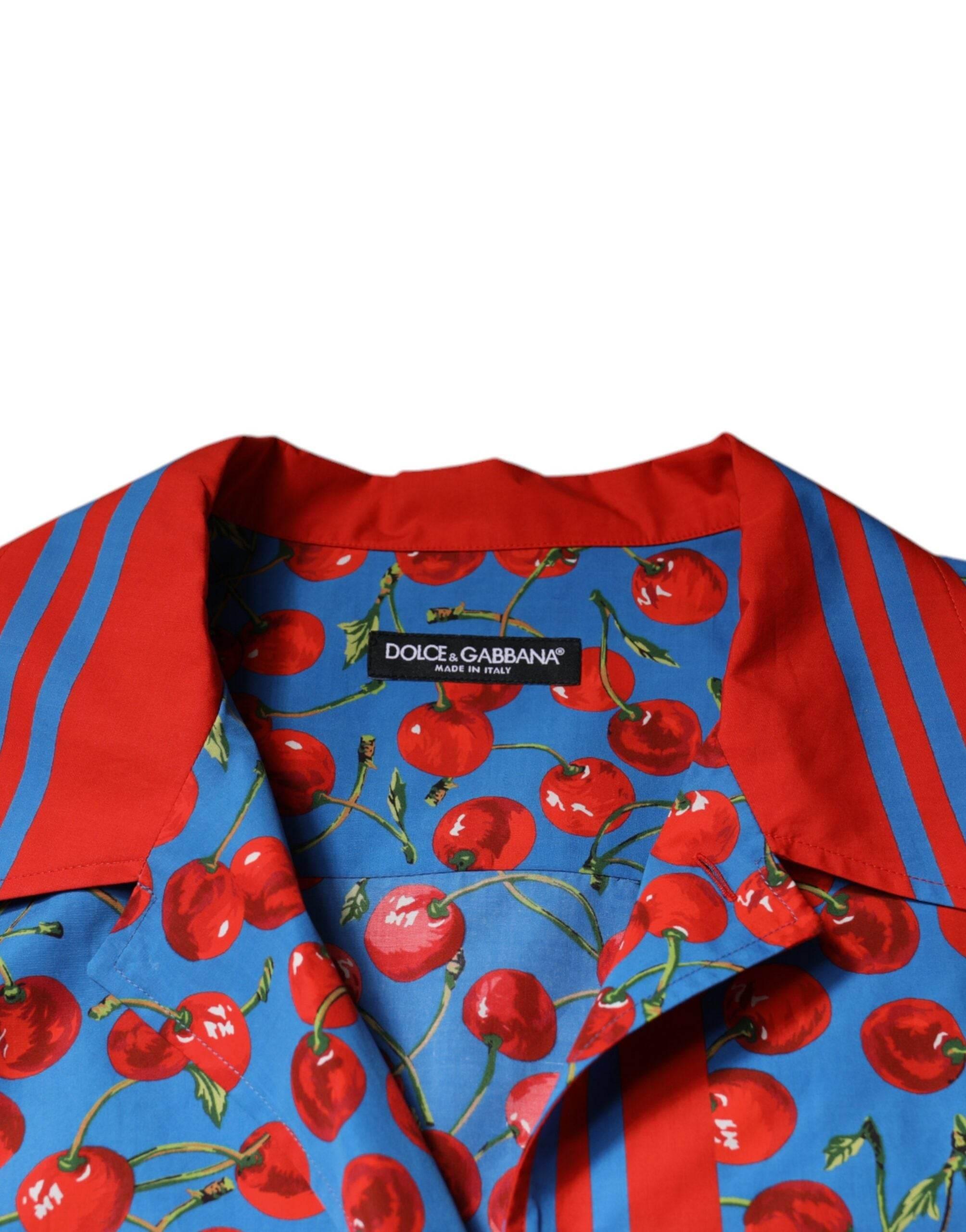 Dolce & Gabbana Blue Cherry Cotton Button Down Casual Shirt - Hilstor