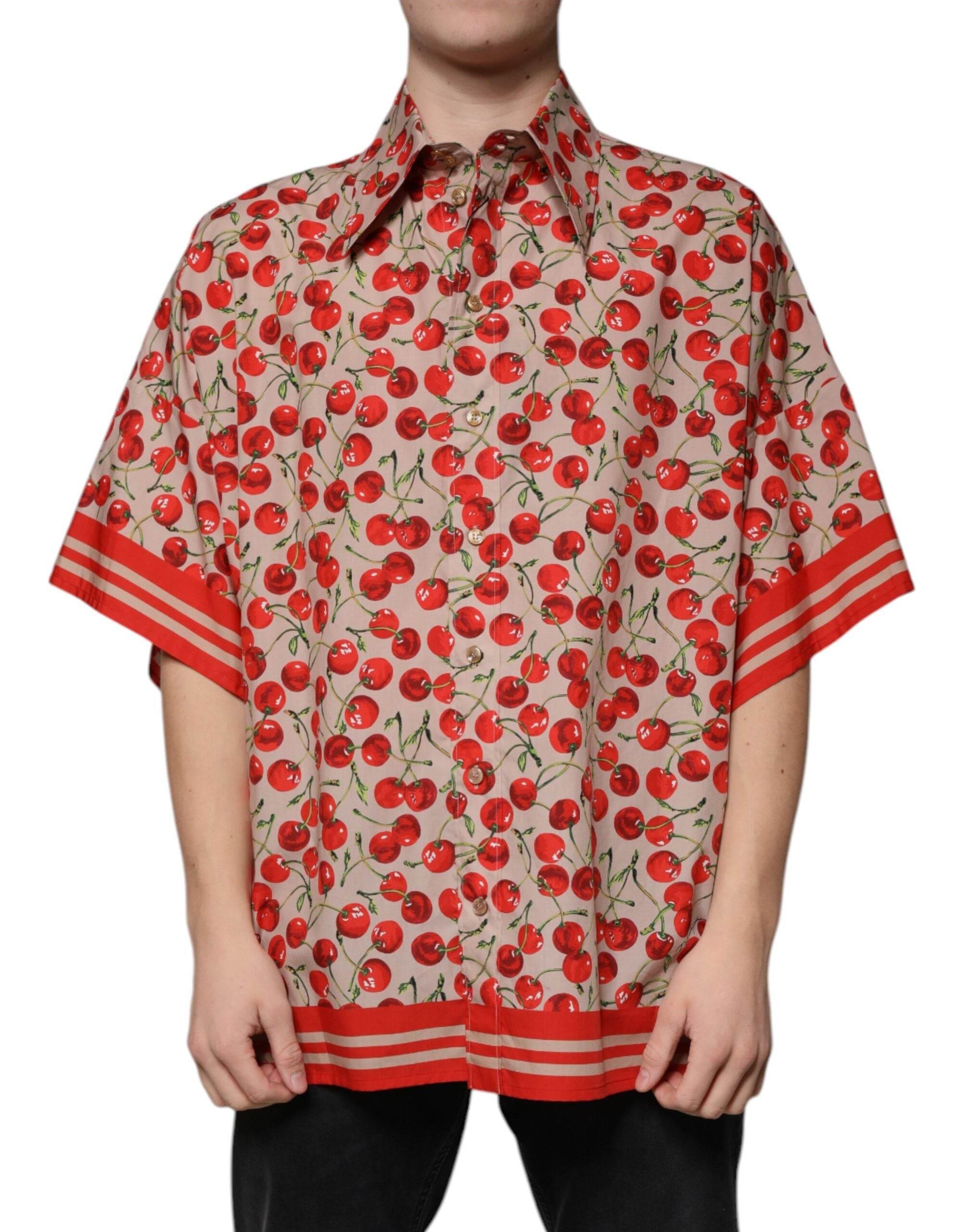 Dolce & Gabbana Beige Cherry Button Down Men Casual Shirt - Hilstor