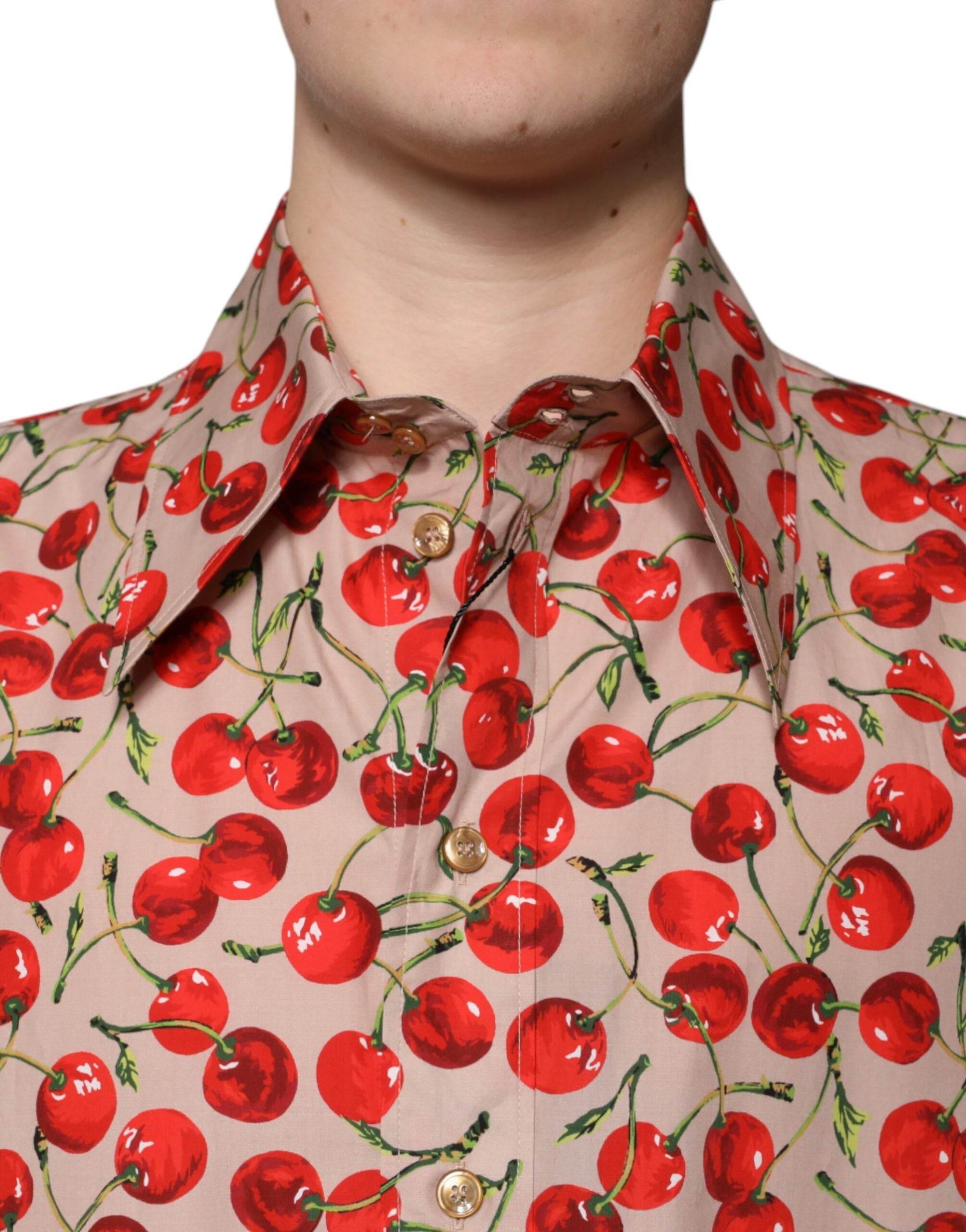 Dolce & Gabbana Beige Cherry Button Down Men Casual Shirt - Hilstor