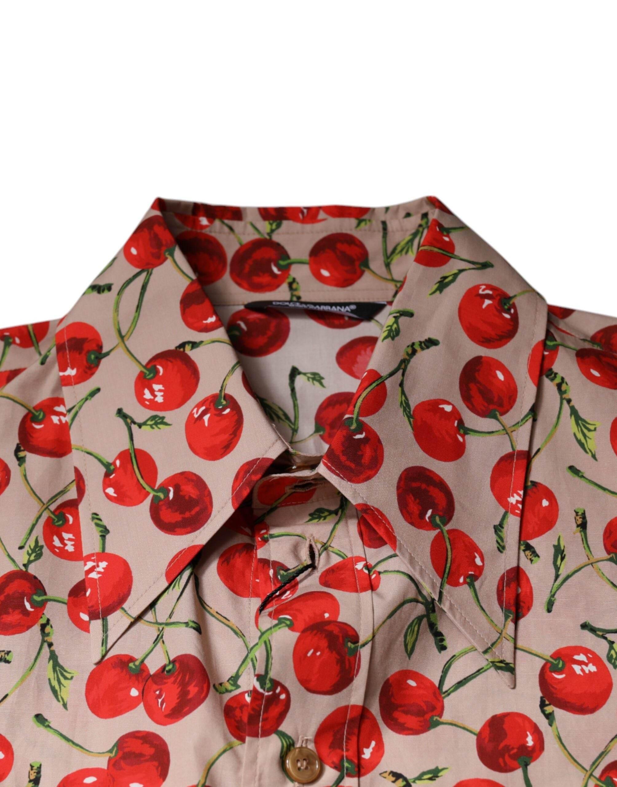 Dolce & Gabbana Beige Cherry Button Down Men Casual Shirt - Hilstor