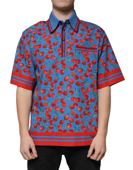 Dolce & Gabbana Blue Cherry Cotton Collared Men Polo T-shirt - Hilstor