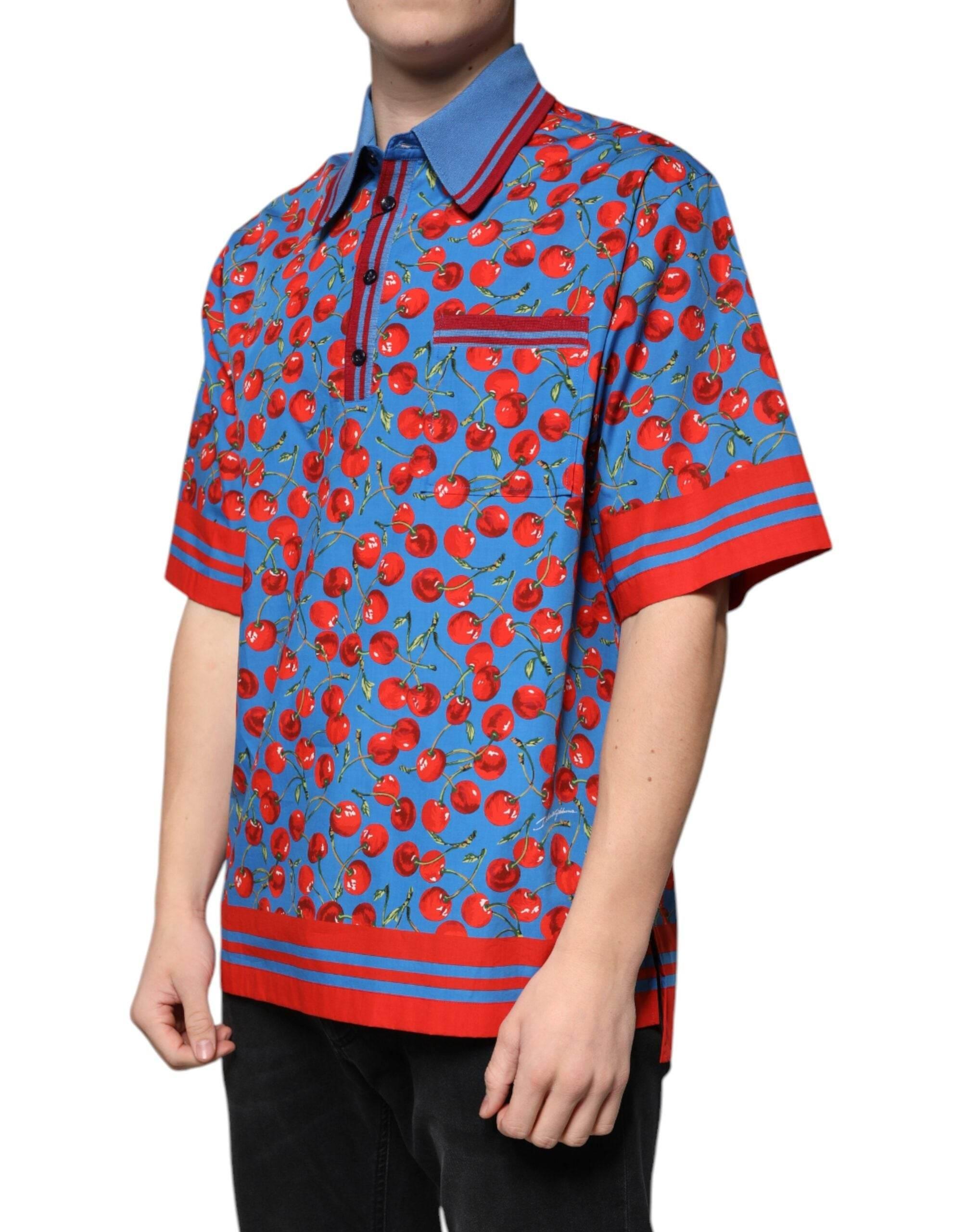 Dolce & Gabbana Blue Cherry Cotton Collared Men Polo T-shirt - Hilstor