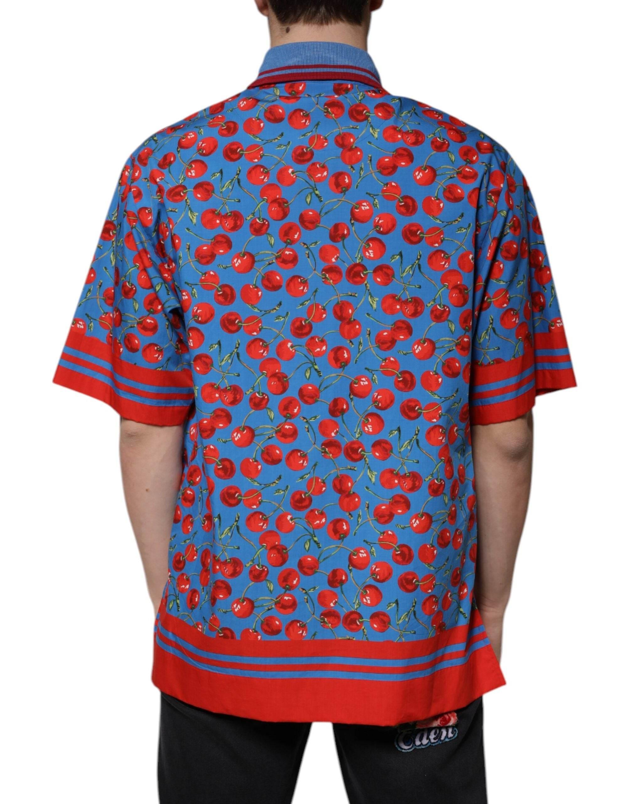 Dolce & Gabbana Blue Cherry Cotton Collared Men Polo T-shirt - Hilstor