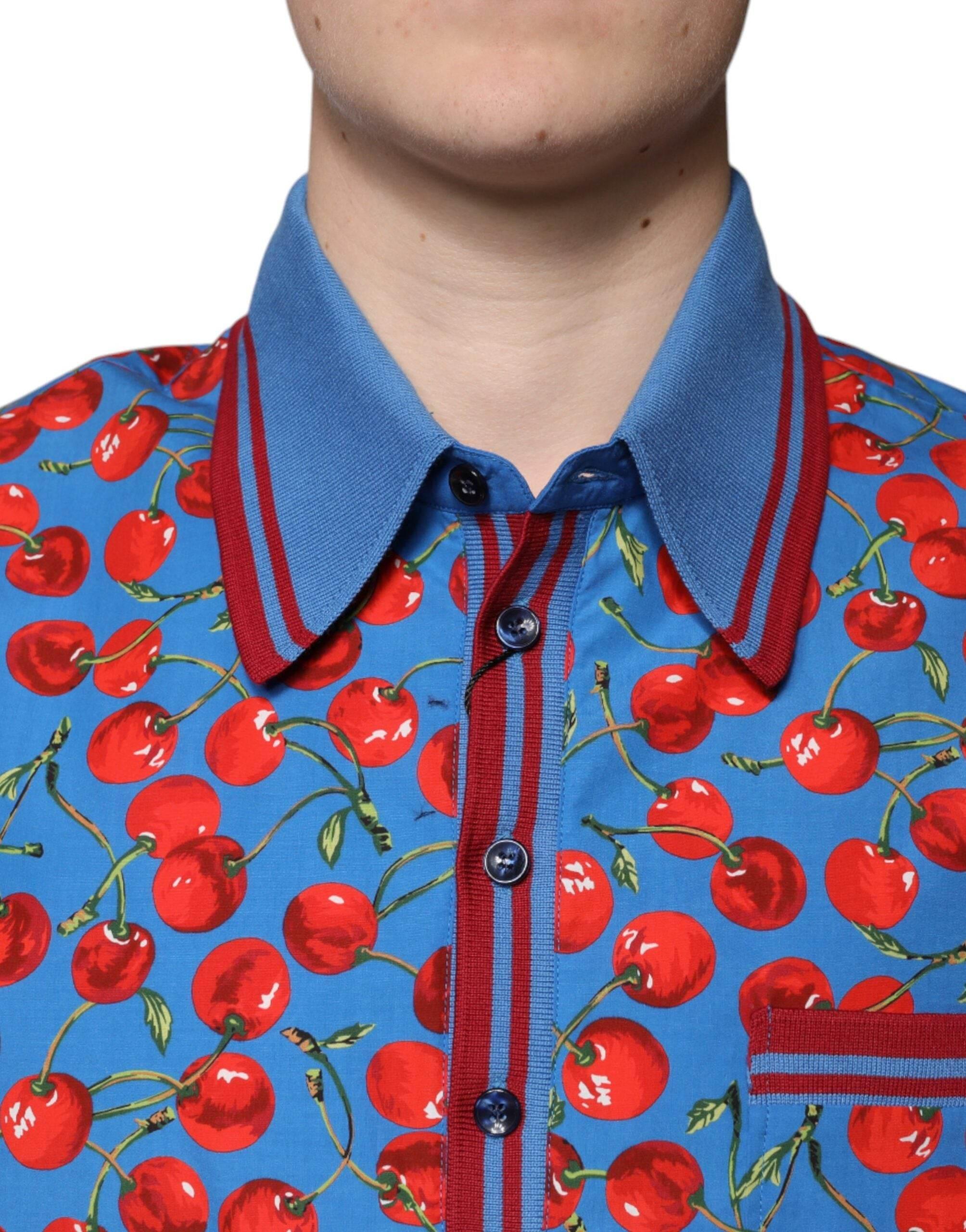 Dolce & Gabbana Blue Cherry Cotton Collared Men Polo T-shirt - Hilstor