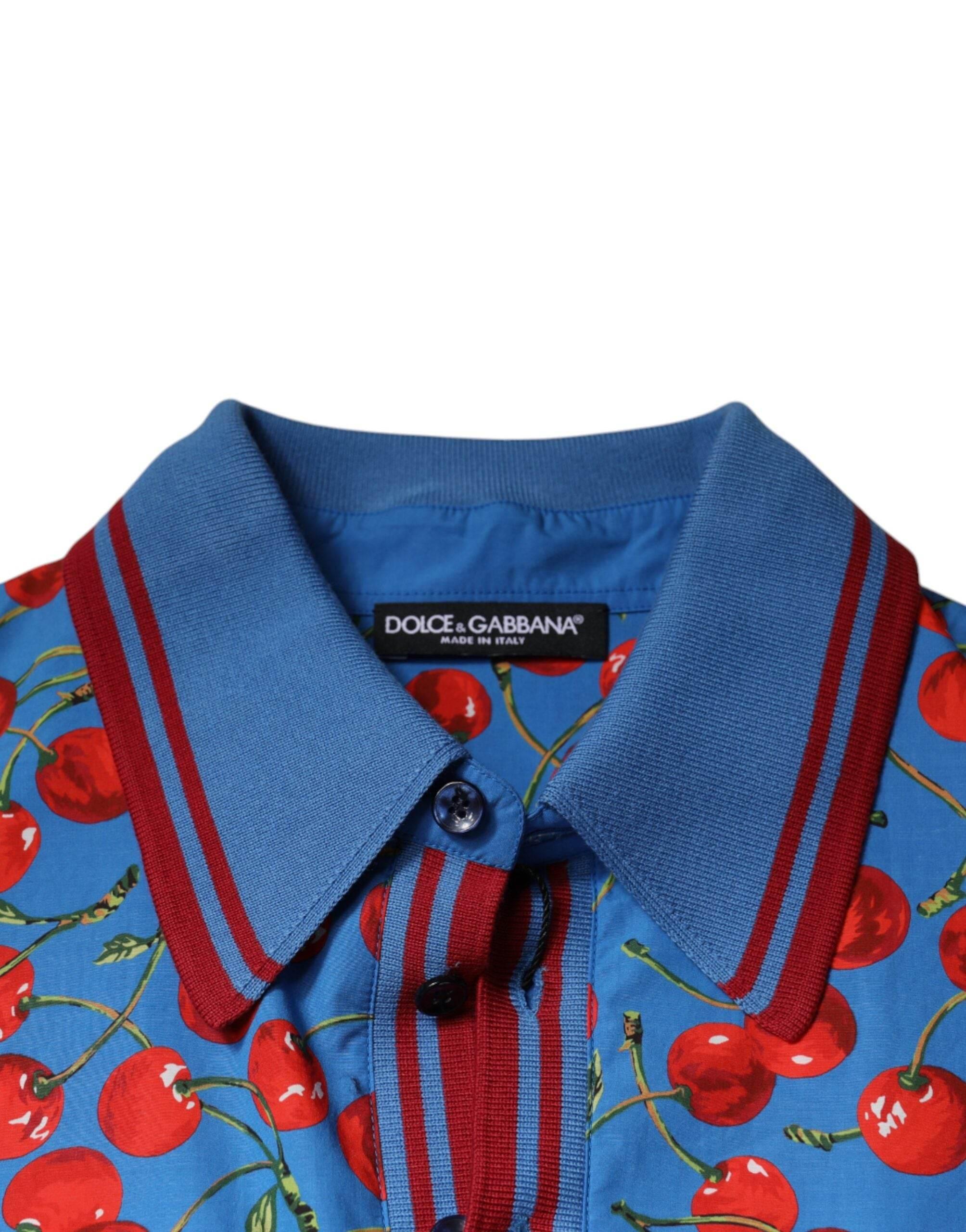 Dolce & Gabbana Blue Cherry Cotton Collared Men Polo T-shirt - Hilstor