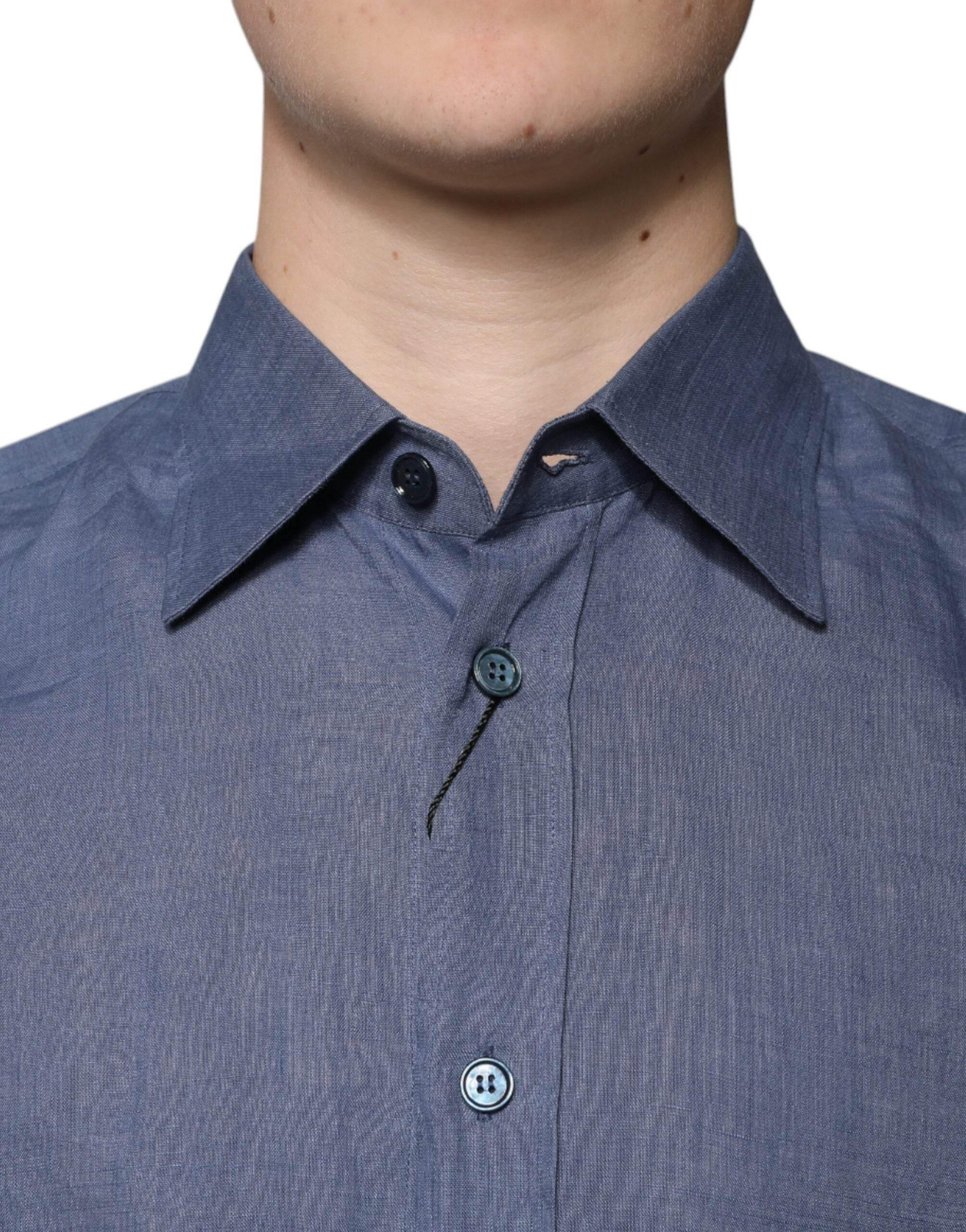 Dolce & Gabbana Blue Logo Long Sleeve Button Down Casual Shirt - Hilstor