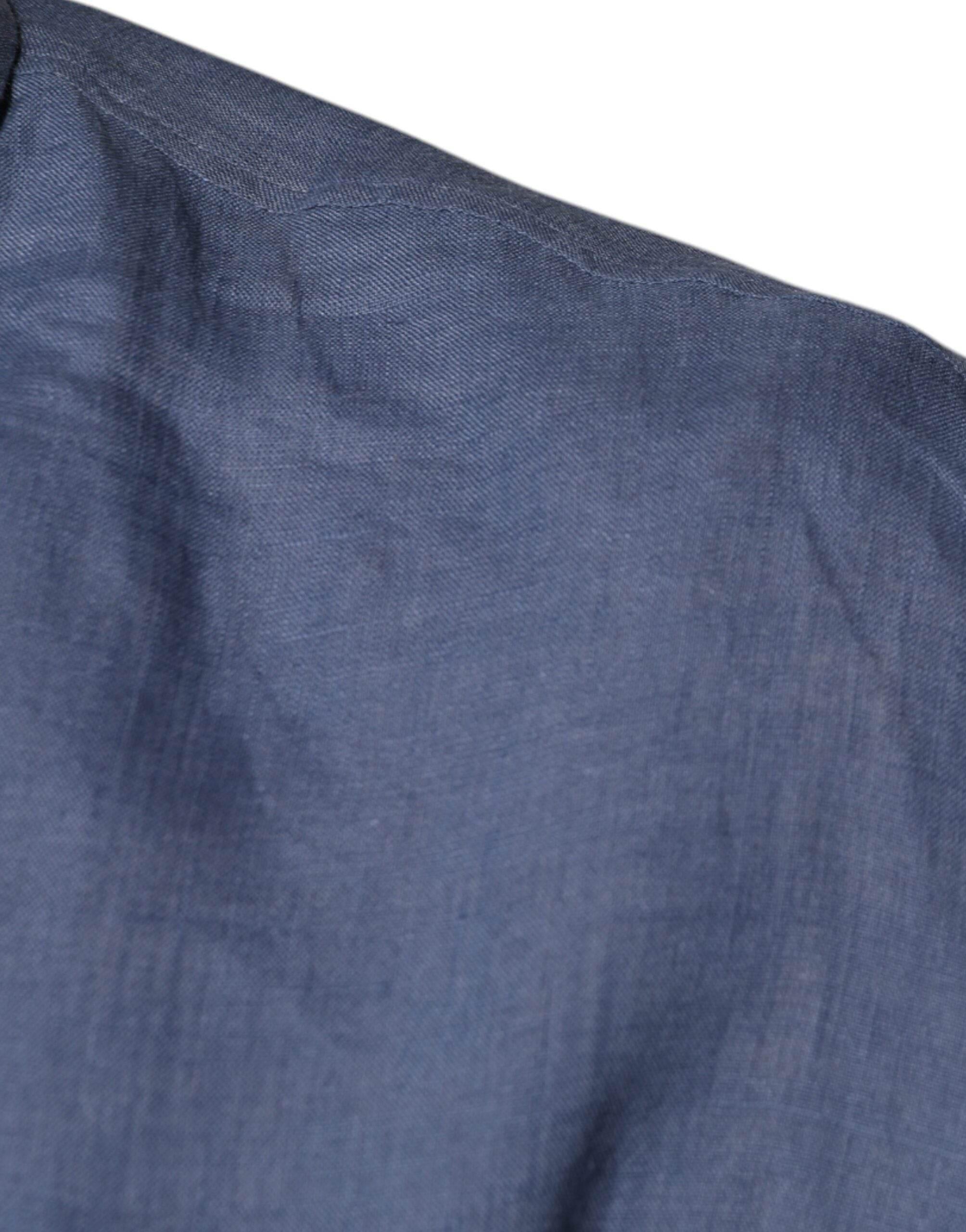 Dolce & Gabbana Blue Logo Long Sleeve Button Down Casual Shirt - Hilstor
