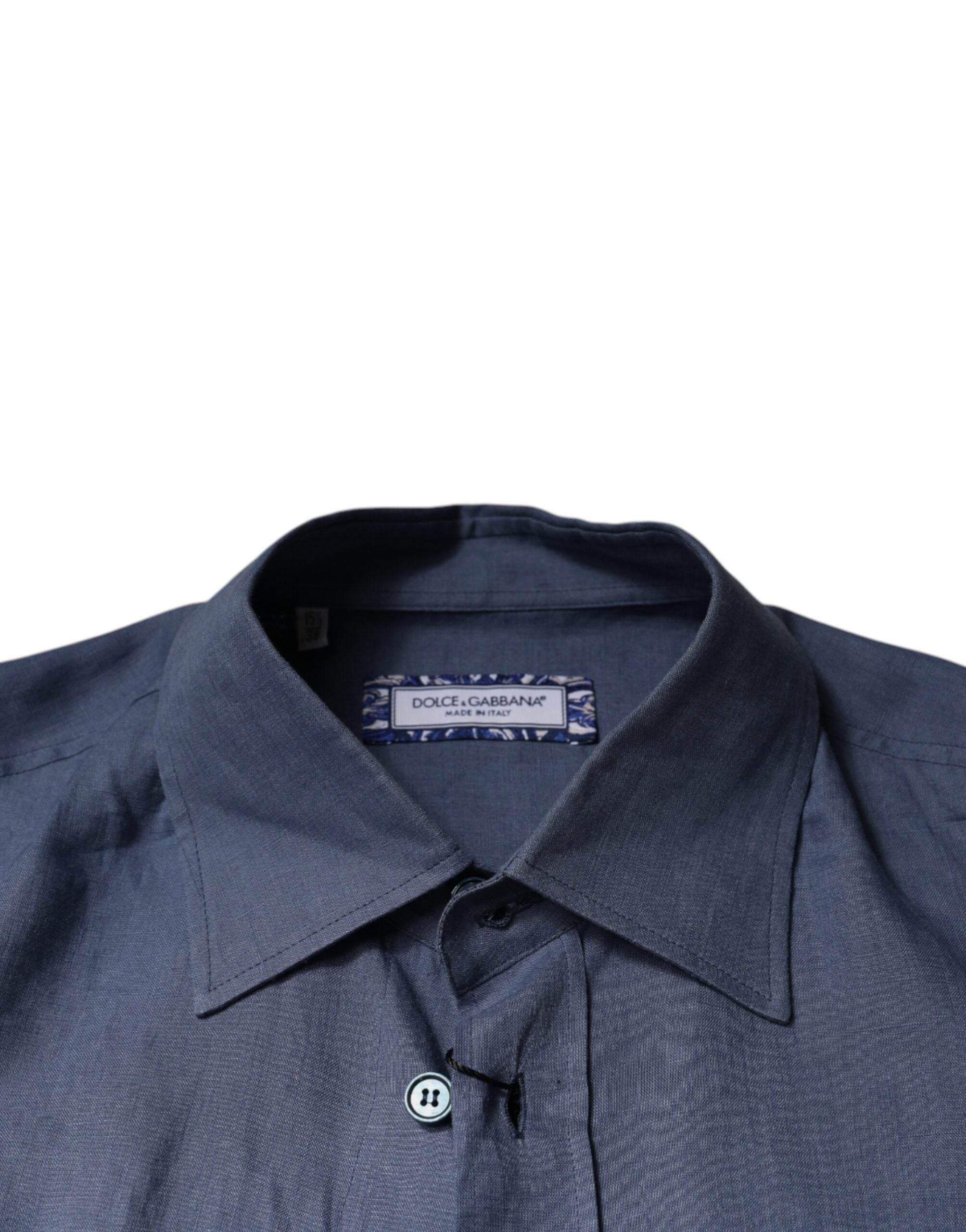 Dolce & Gabbana Blue Logo Long Sleeve Button Down Casual Shirt - Hilstor