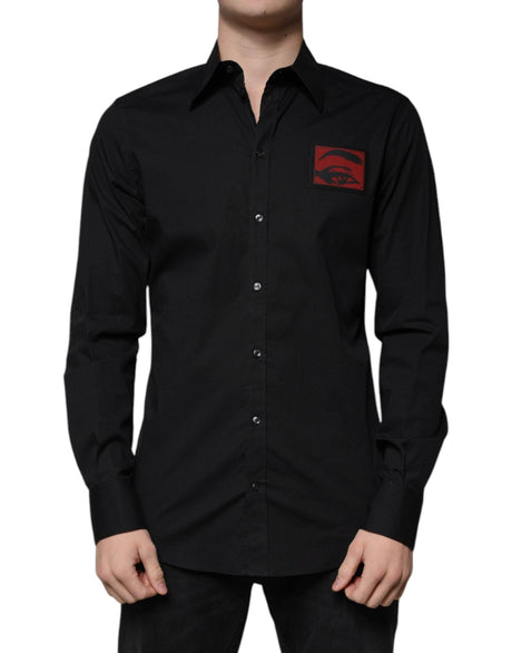 Dolce & Gabbana Black Eye Patch Long Sleeve GOLD Dress Shirt - Hilstor