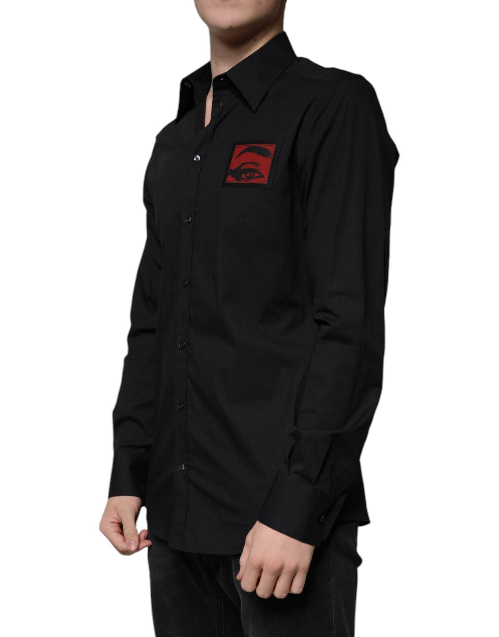 Dolce & Gabbana Black Eye Patch Long Sleeve GOLD Dress Shirt - Hilstor