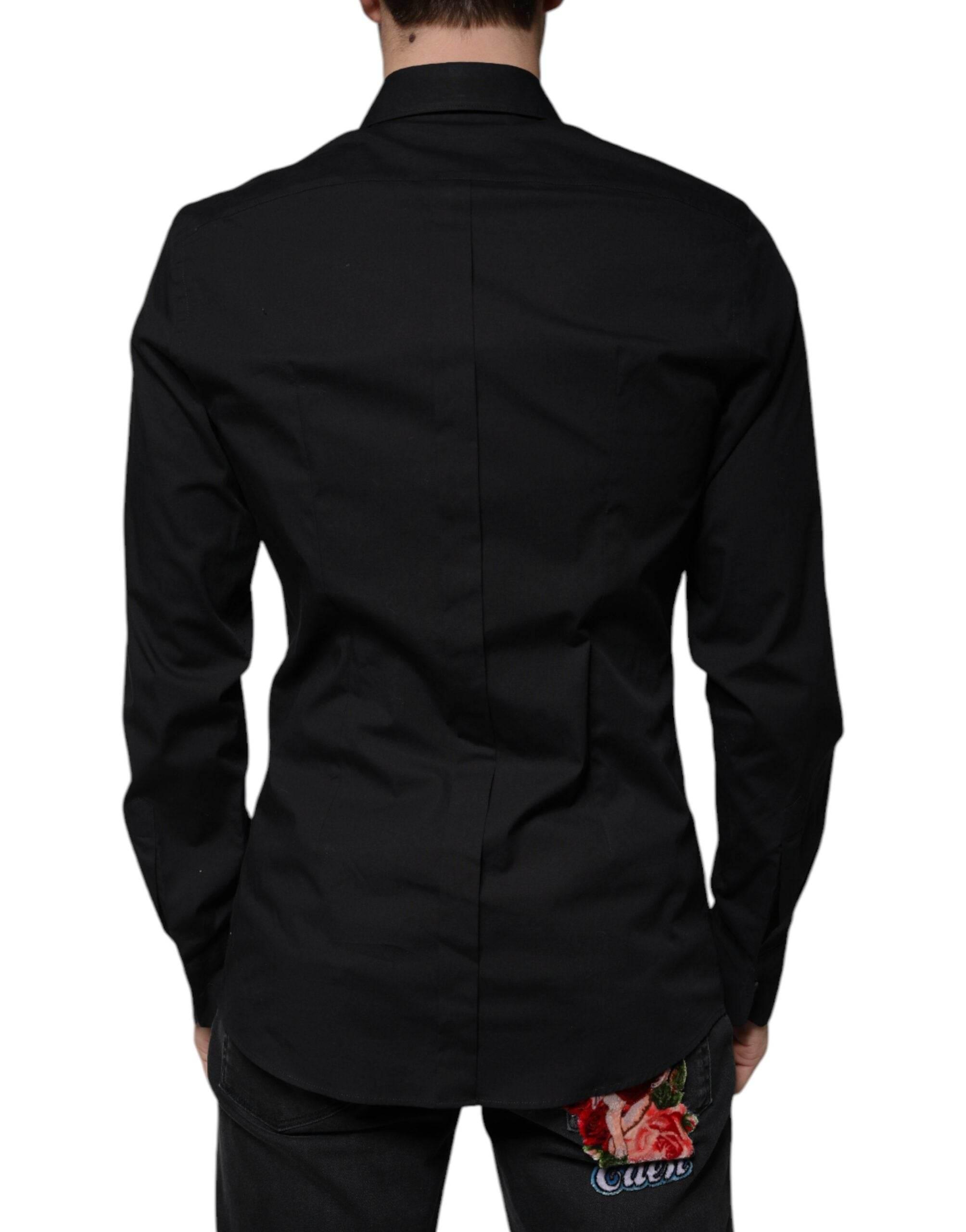 Dolce & Gabbana Black Eye Patch Long Sleeve GOLD Dress Shirt - Hilstor