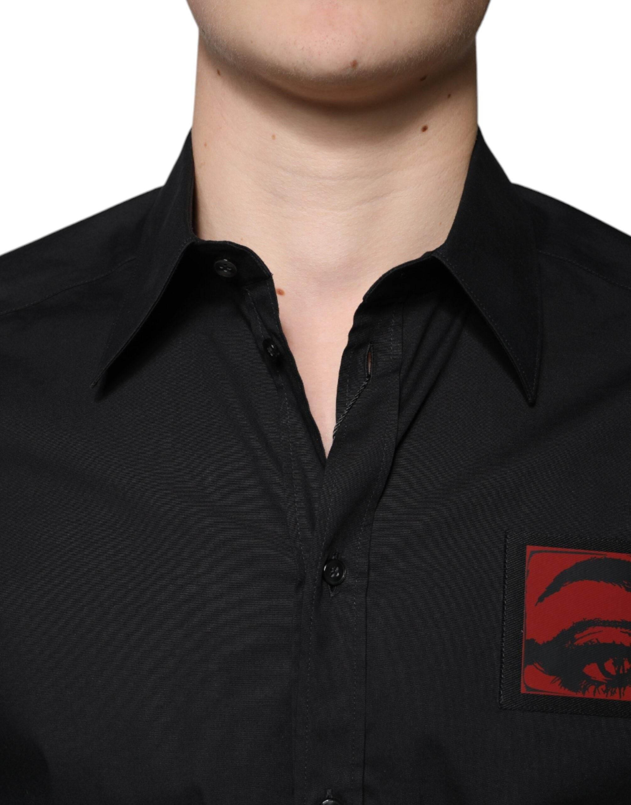 Dolce & Gabbana Black Eye Patch Long Sleeve GOLD Dress Shirt - Hilstor