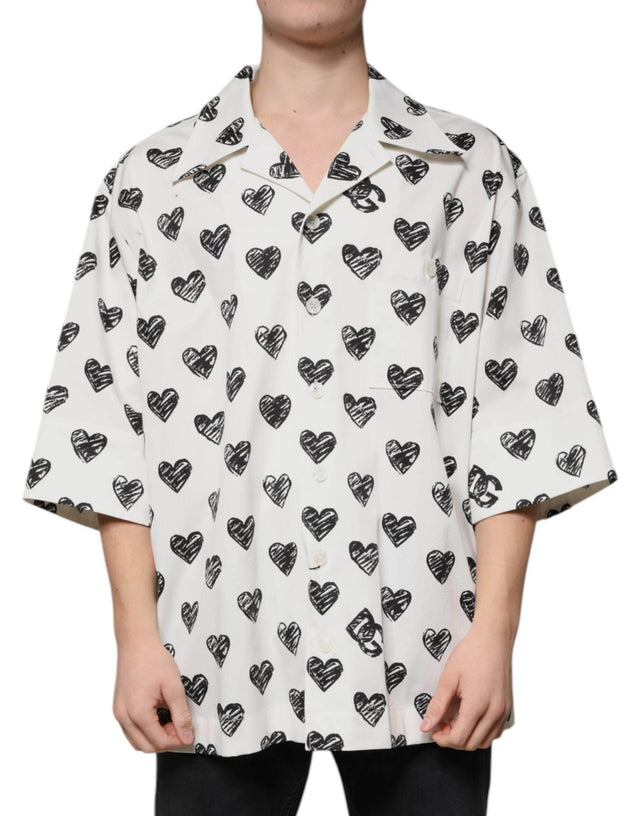 Dolce & Gabbana White Heart Print Short Sleeve Casual Shirt - Hilstor