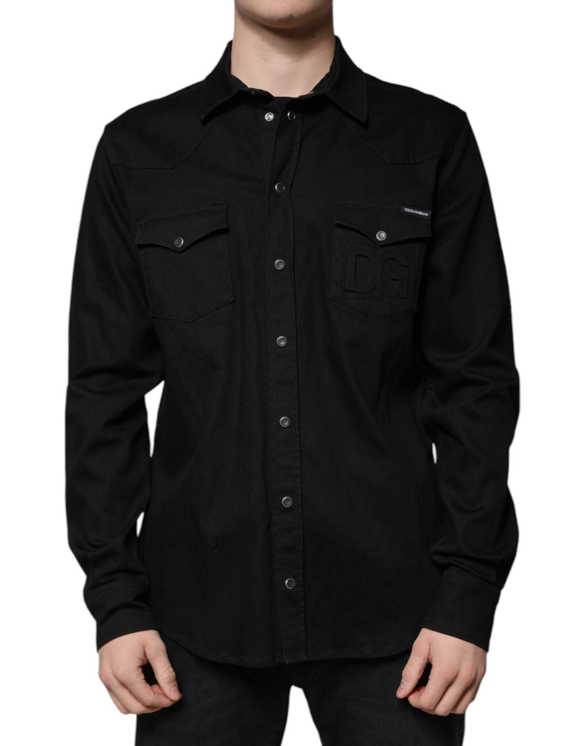 Dolce & Gabbana Black Cotton Collared Button Down Shirt - Hilstor