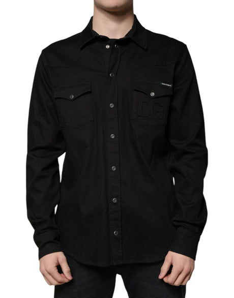 Dolce & Gabbana Black Cotton Collared Button Down Shirt - Hilstor