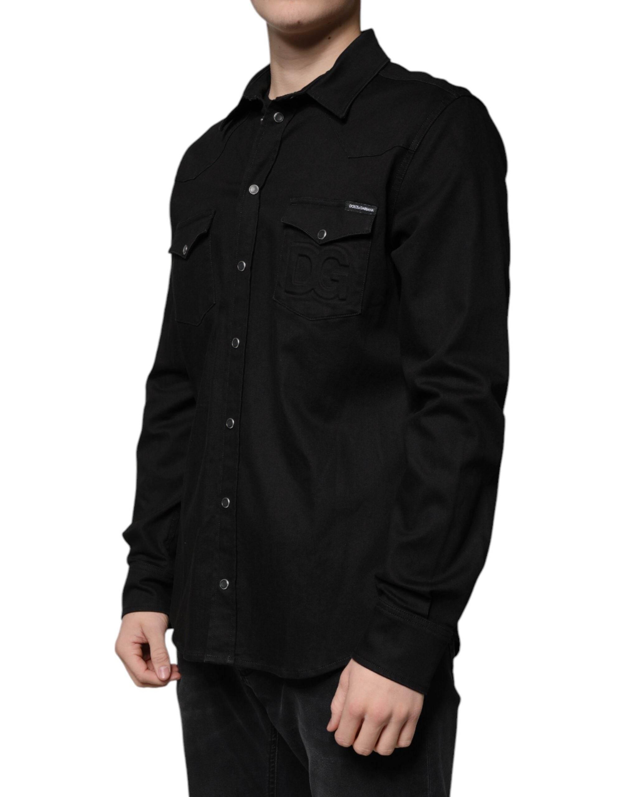 Dolce & Gabbana Black Cotton Collared Button Down Shirt - Hilstor