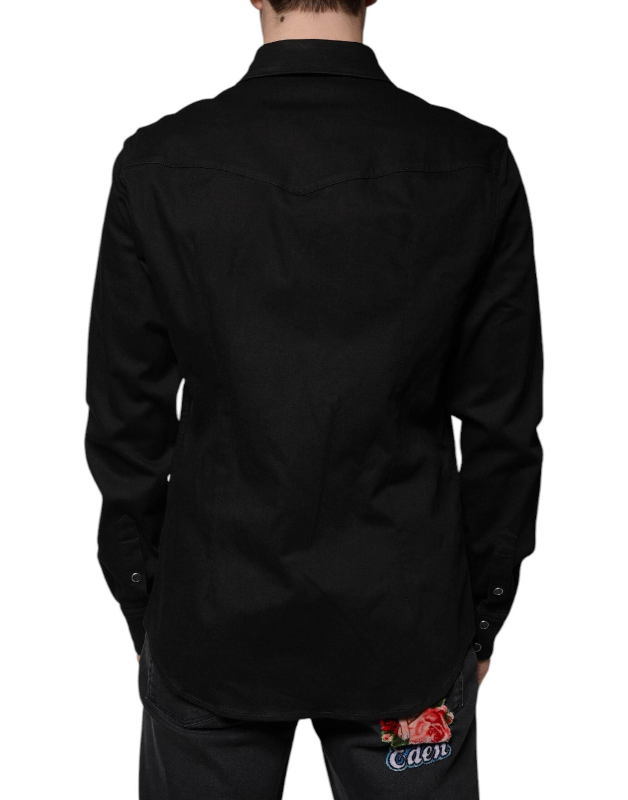 Dolce & Gabbana Black Cotton Collared Button Down Shirt - Hilstor