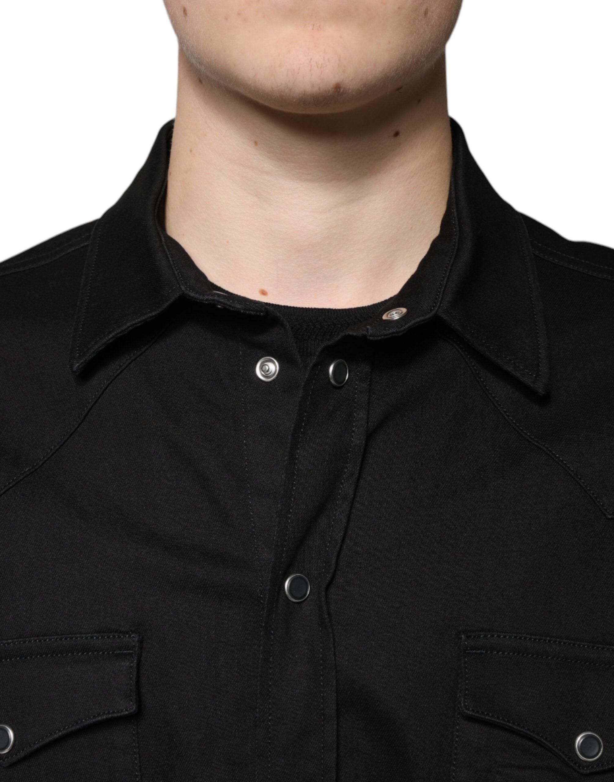 Dolce & Gabbana Black Cotton Collared Button Down Shirt - Hilstor