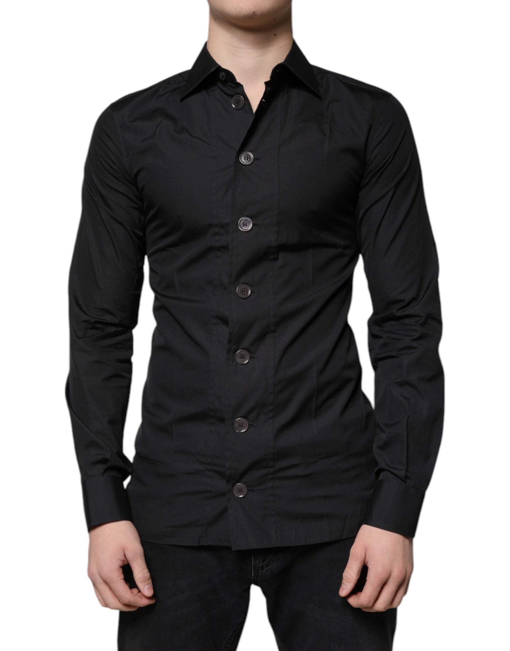 Dolce & Gabbana Black Cotton Formal Long Sleeves Dress Shirt - Hilstor