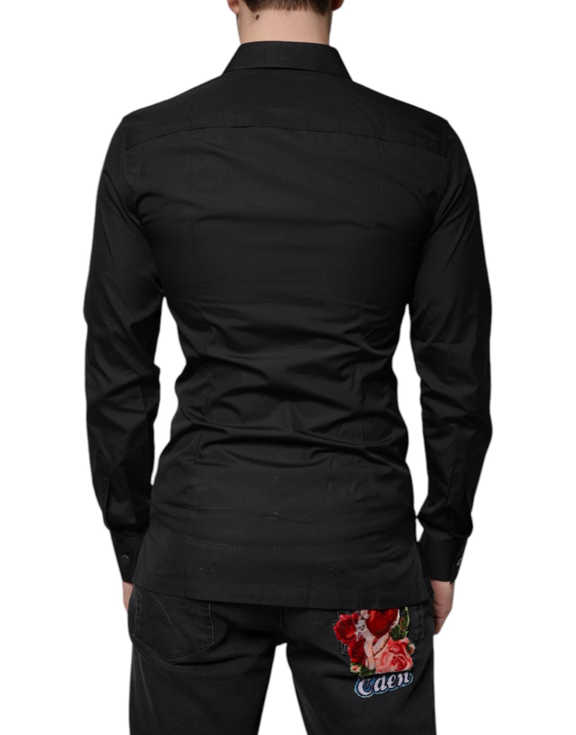 Dolce & Gabbana Black Cotton Formal Long Sleeves Dress Shirt - Hilstor