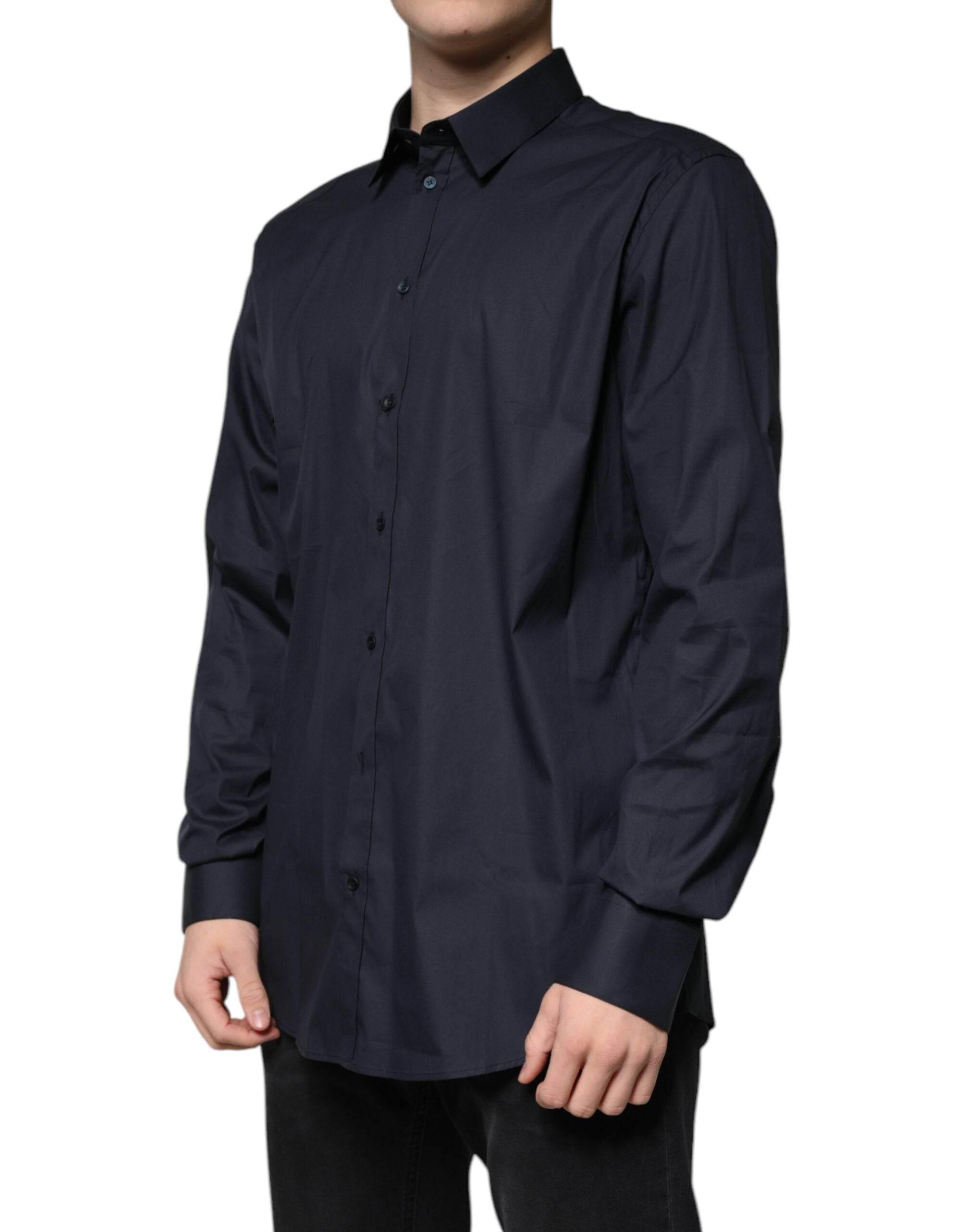 Dolce & Gabbana Black Cotton Blend Formal GOLD Dress Shirt - Hilstor