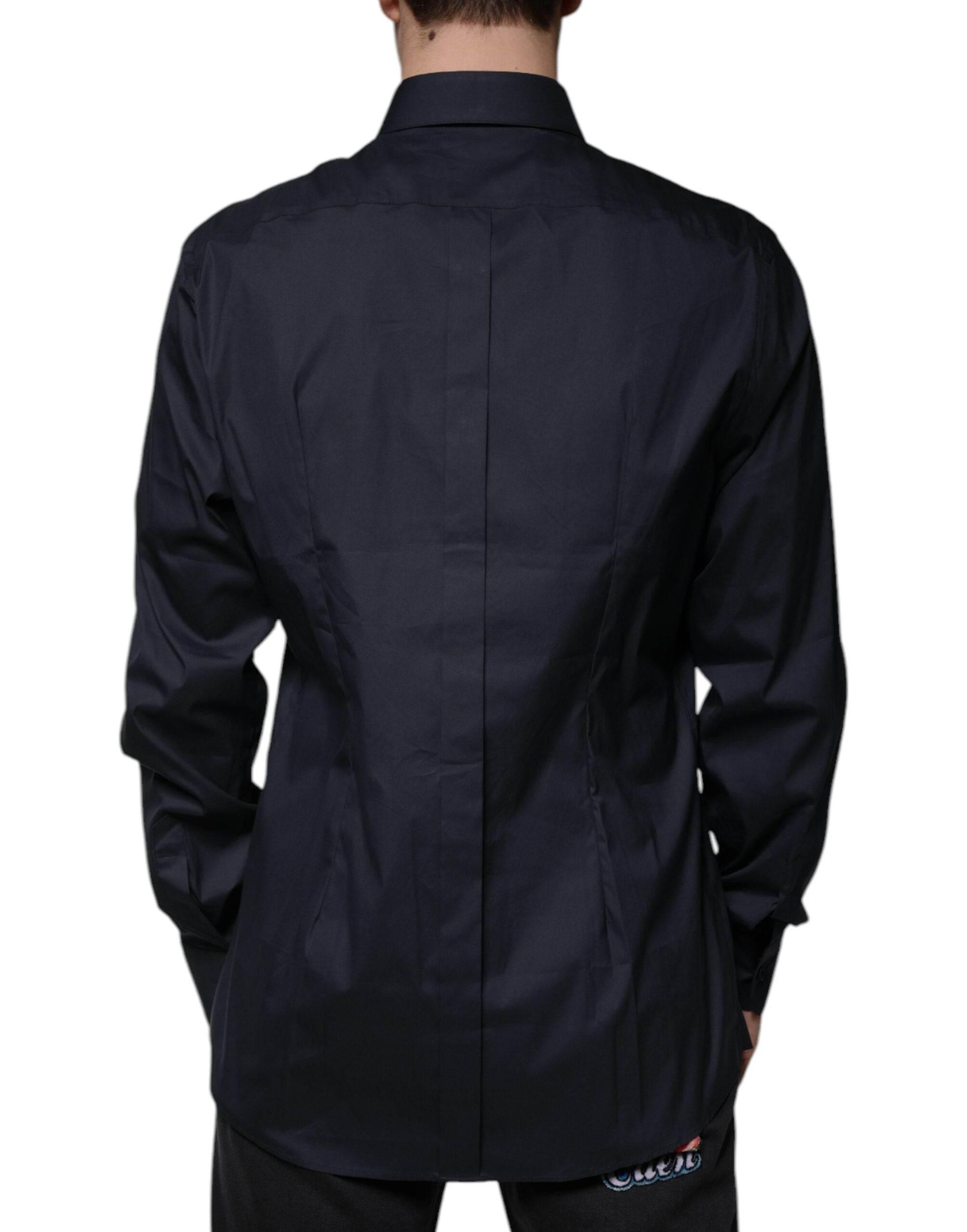 Dolce & Gabbana Black Cotton Blend Formal GOLD Dress Shirt - Hilstor