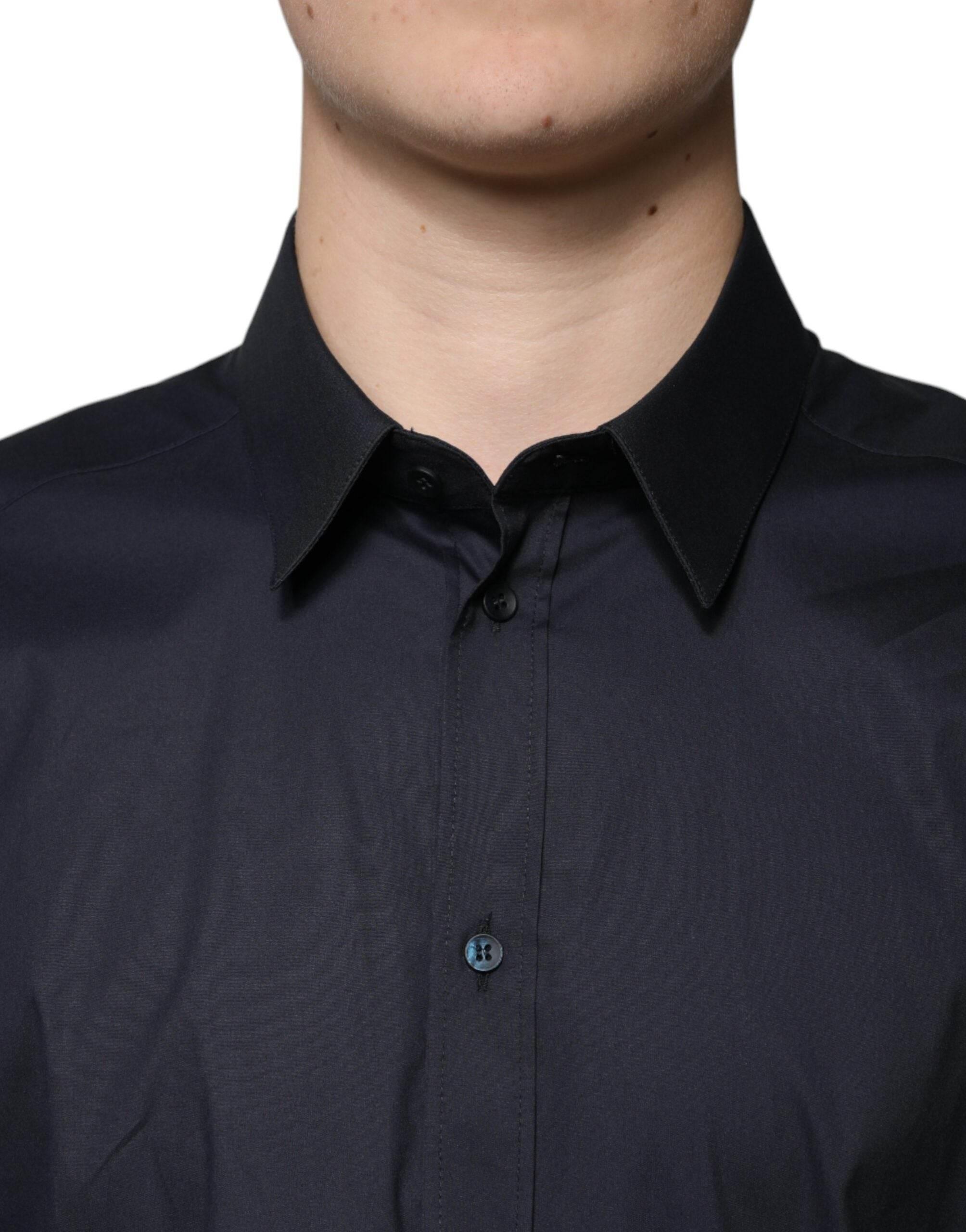Dolce & Gabbana Black Cotton Blend Formal GOLD Dress Shirt - Hilstor