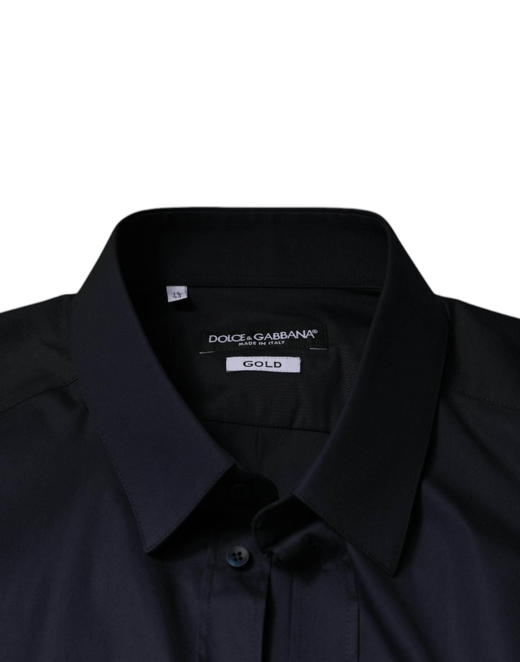 Dolce & Gabbana Black Cotton Blend Formal GOLD Dress Shirt - Hilstor