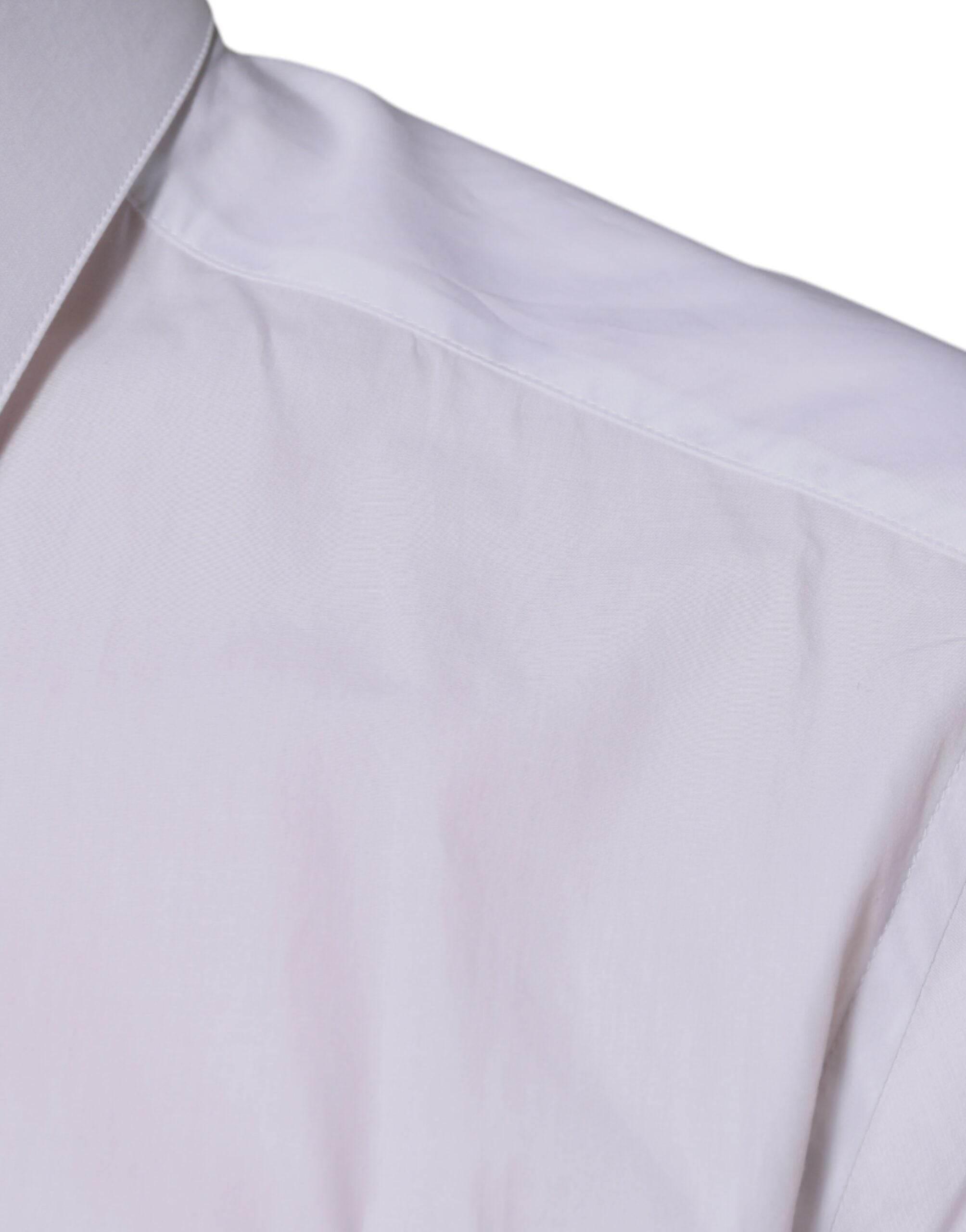 Dolce & Gabbana White Cotton Logo Formal Men GOLD Dress Shirt - Hilstor