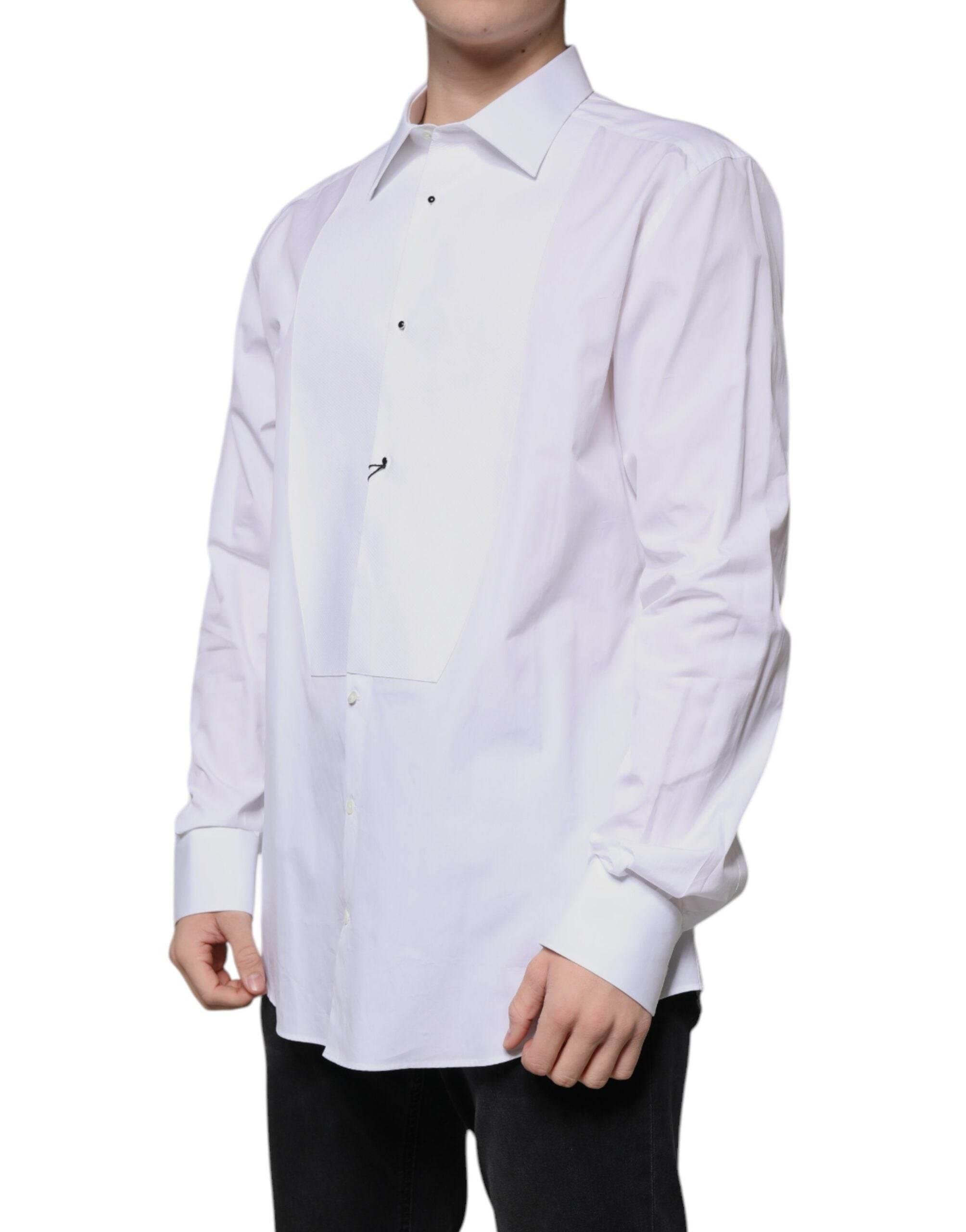 Dolce & Gabbana White Bib Cotton Poplin GOLD Formal Shirt - Hilstor