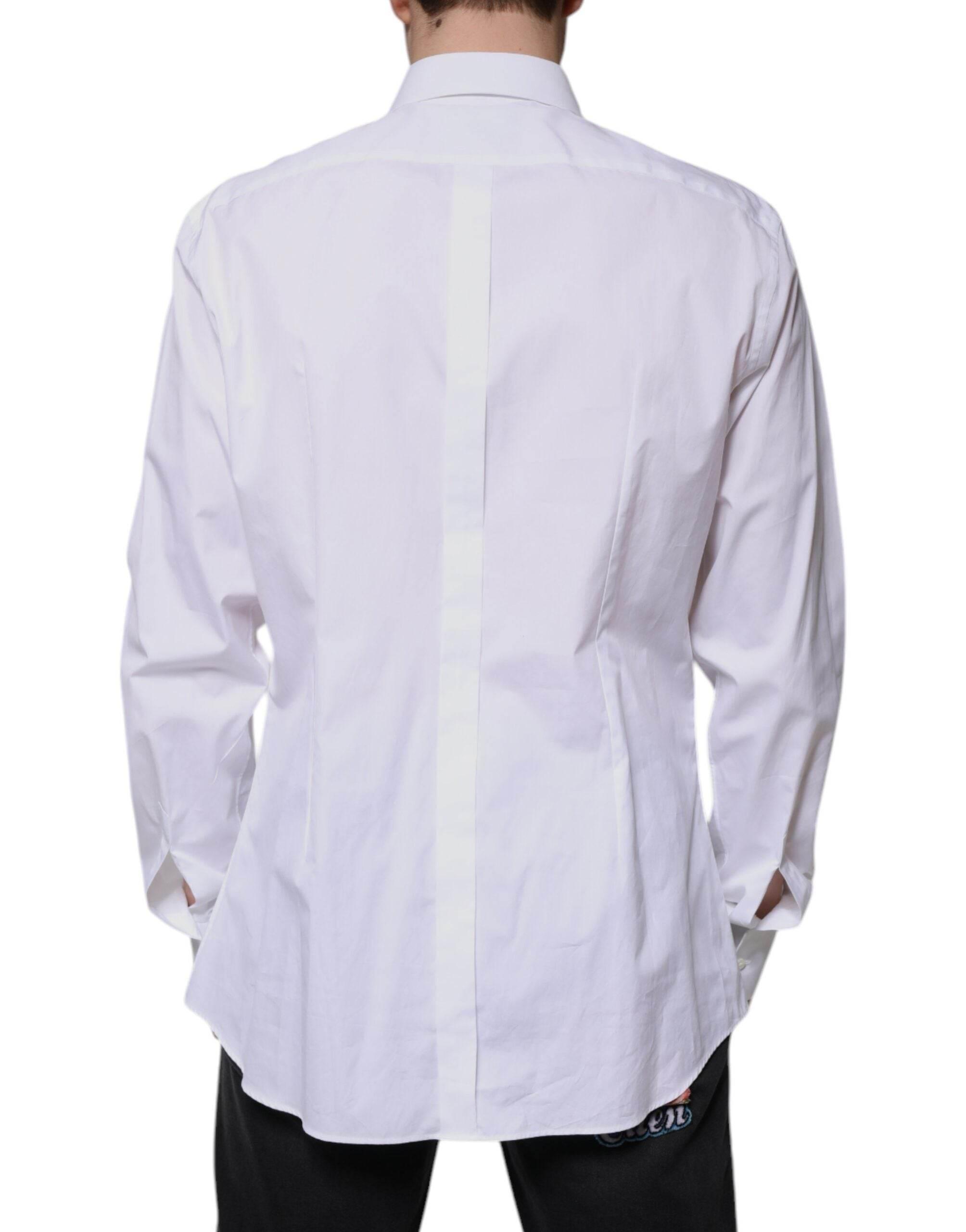 Dolce & Gabbana White Bib Cotton Poplin GOLD Formal Shirt - Hilstor