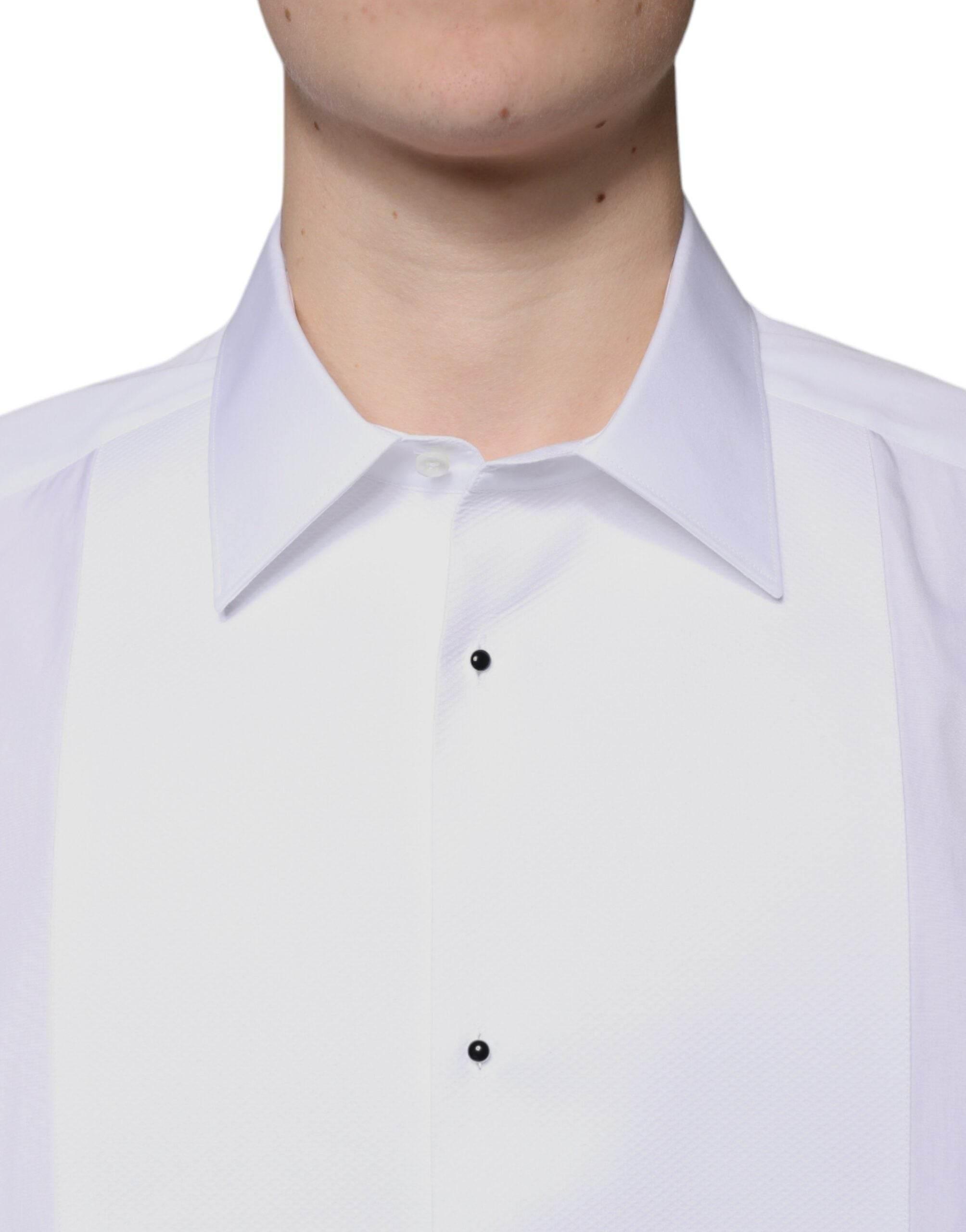Dolce & Gabbana White Bib Cotton Poplin GOLD Formal Shirt - Hilstor
