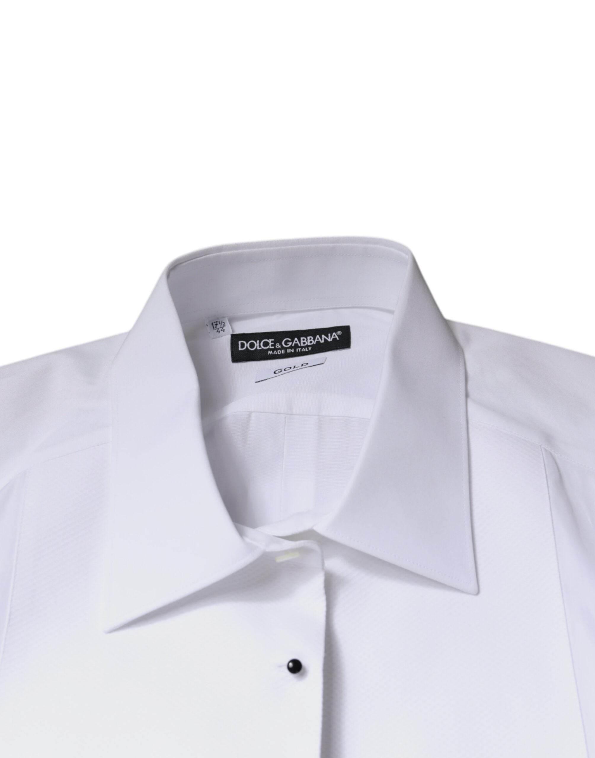 Dolce & Gabbana White Bib Cotton Poplin GOLD Formal Shirt - Hilstor