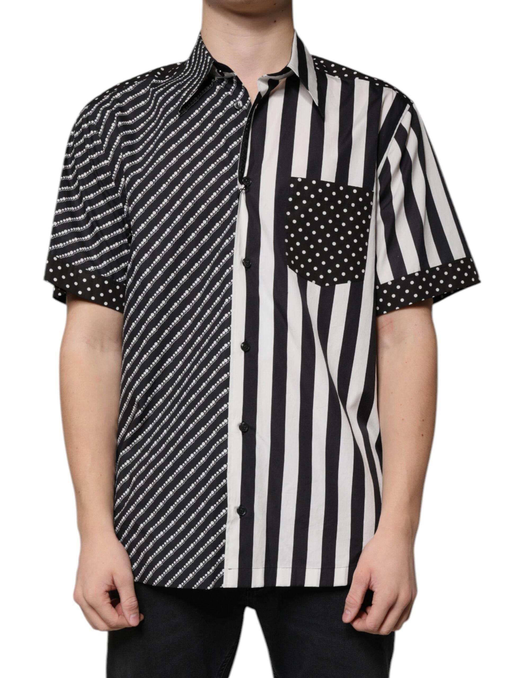 Dolce & Gabbana Black White Striped Button Down Casual Shirt - Hilstor