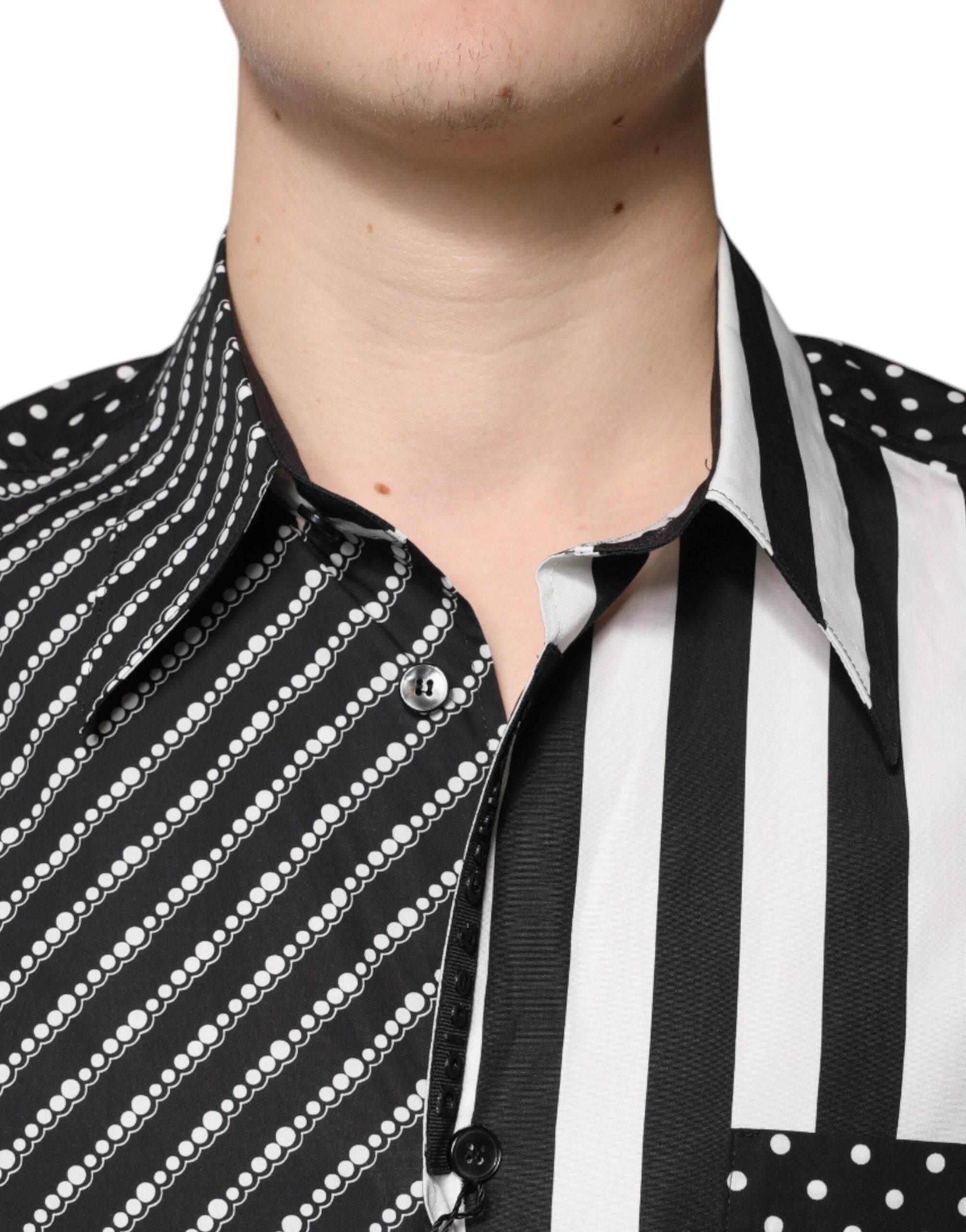 Dolce & Gabbana Black White Striped Button Down Casual Shirt - Hilstor