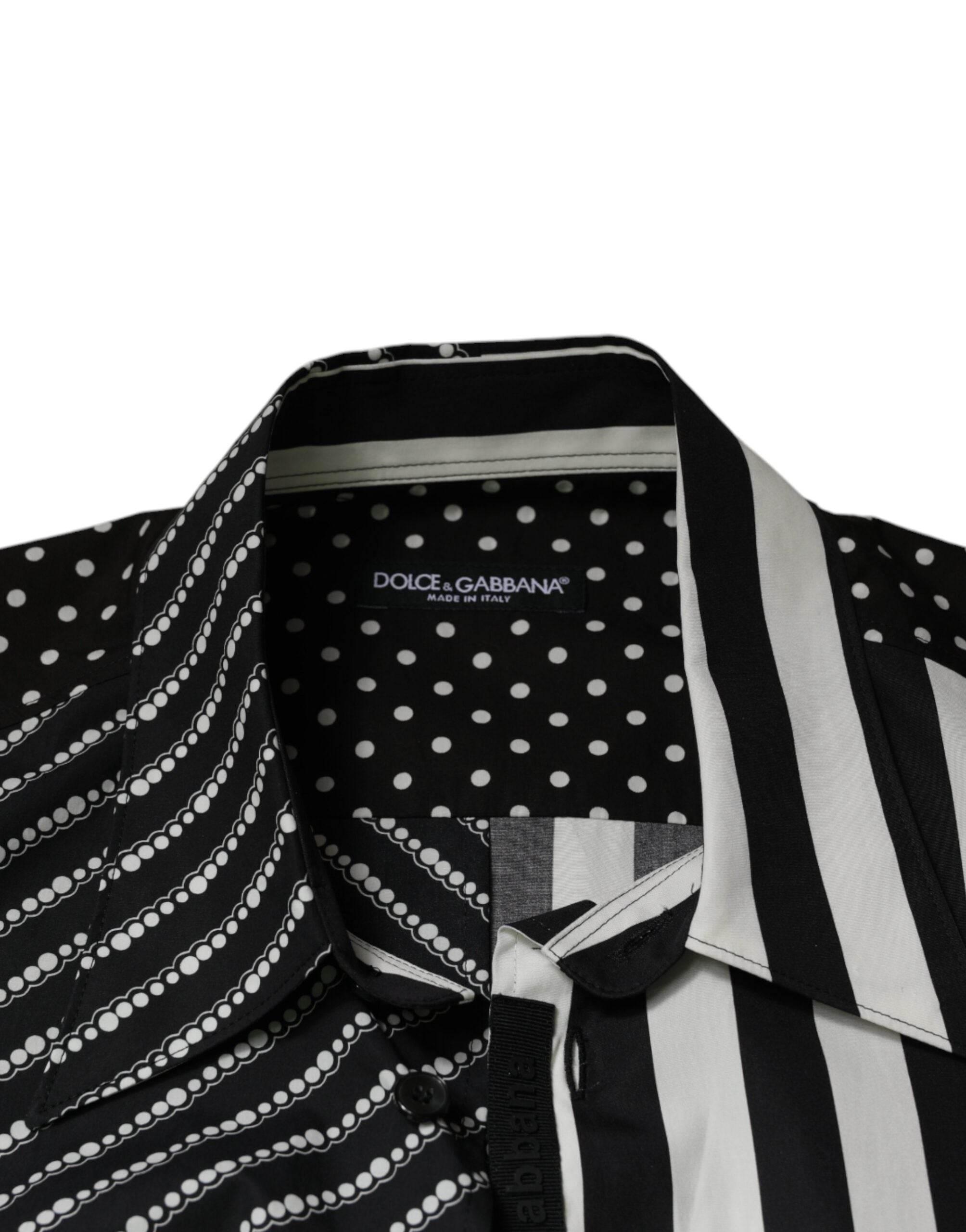 Dolce & Gabbana Black White Striped Button Down Casual Shirt - Hilstor