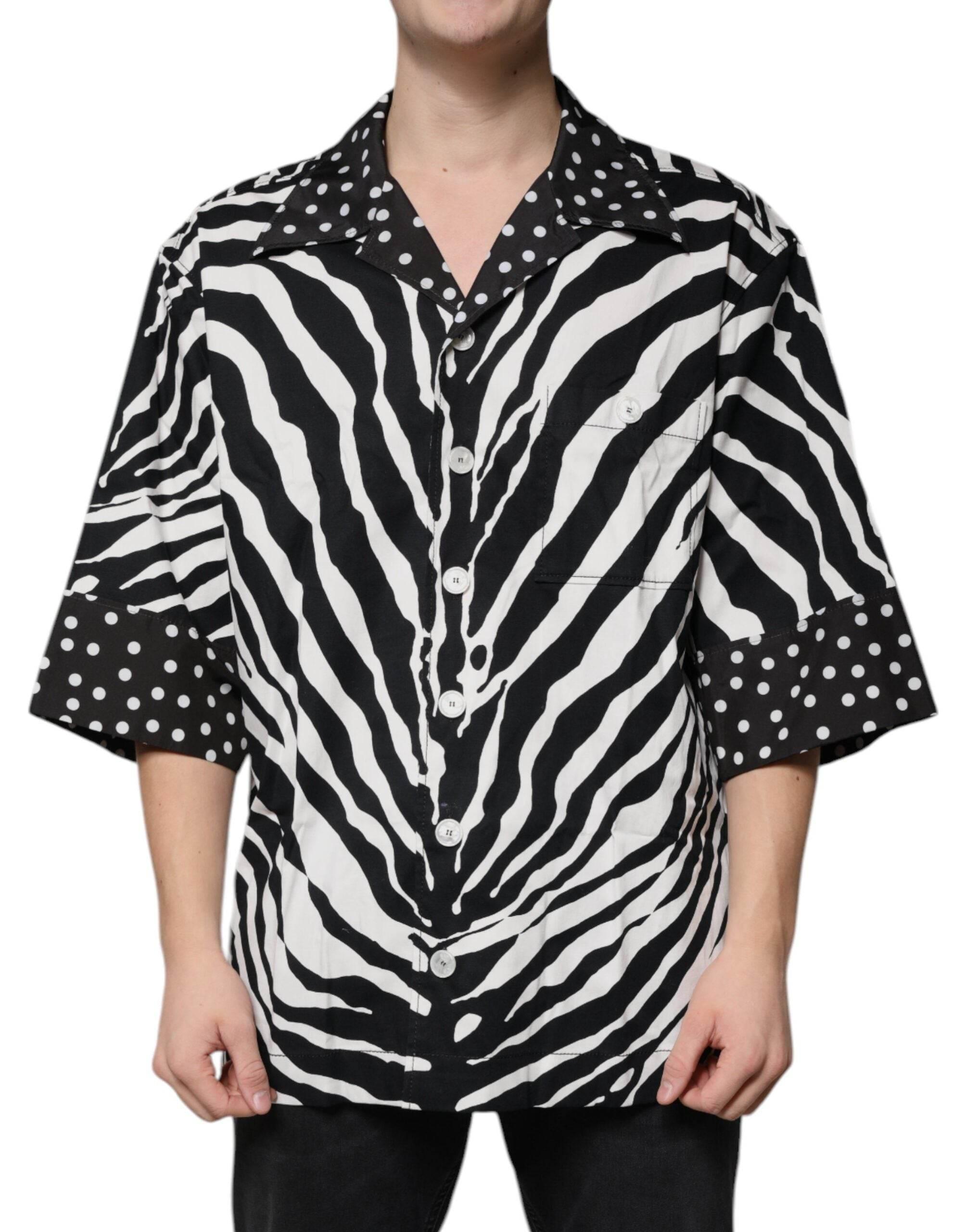 Dolce & Gabbana Black White Zebra Button Down Oversize Shirt - Hilstor