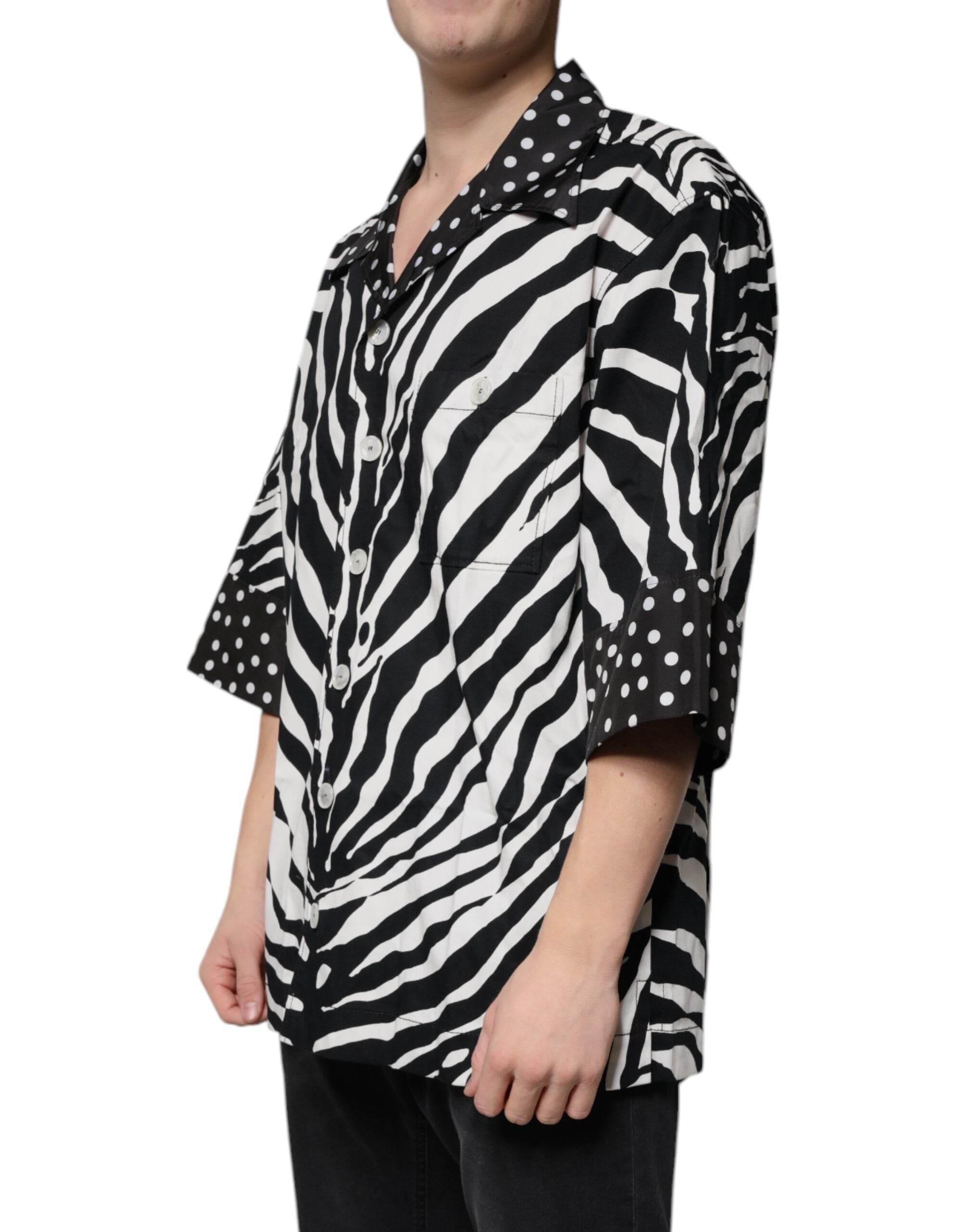 Dolce & Gabbana Black White Zebra Button Down Oversize Shirt - Hilstor