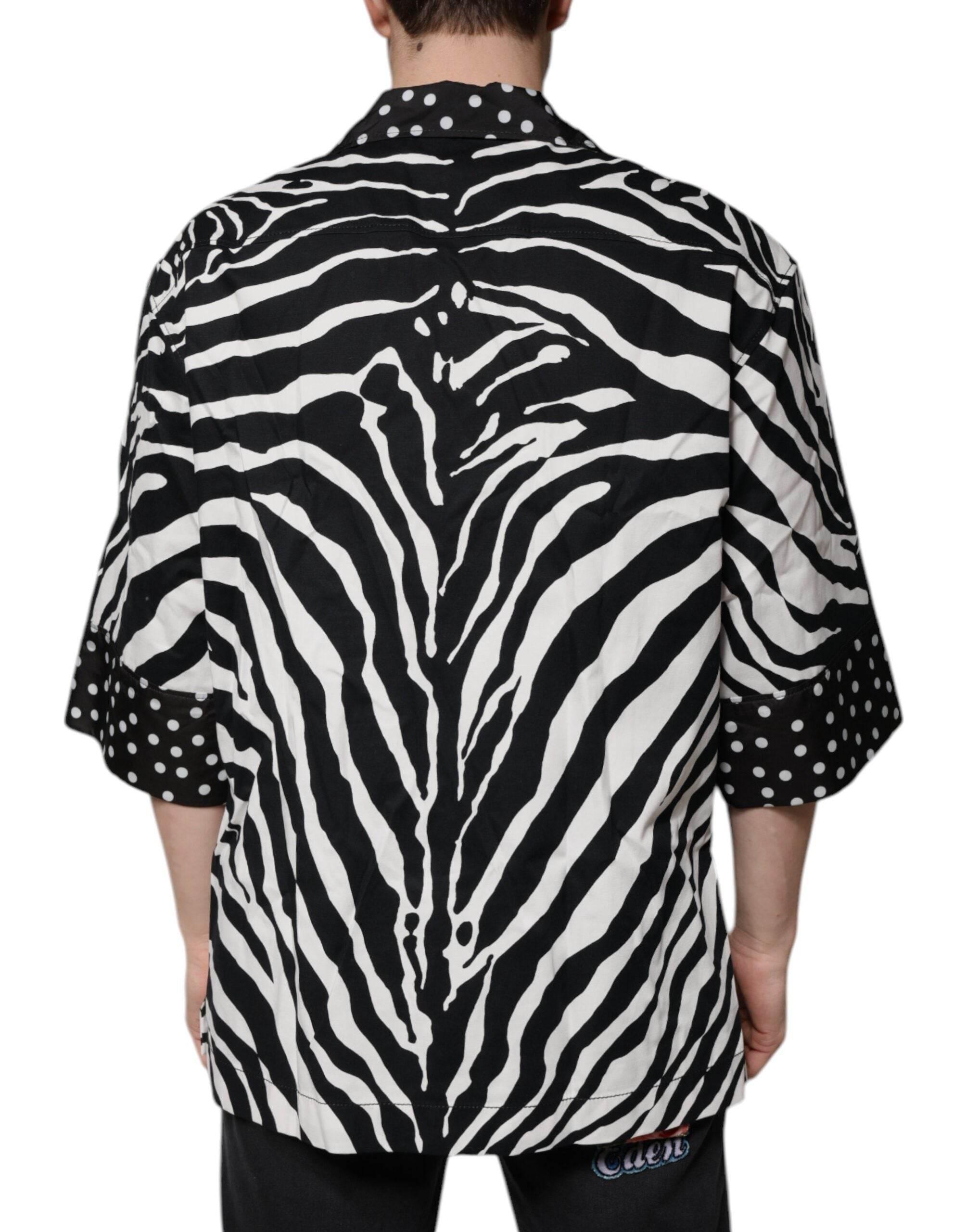 Dolce & Gabbana Black White Zebra Button Down Oversize Shirt - Hilstor