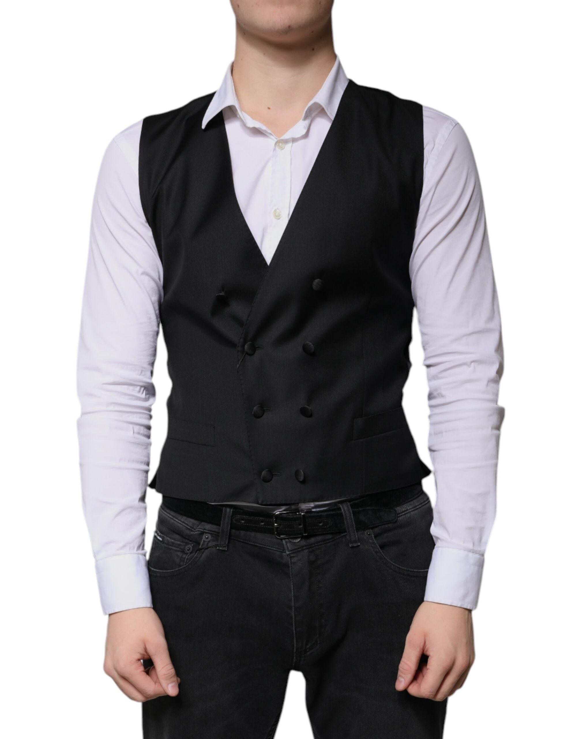 Dolce & Gabbana Black Wool Formal Dress Men Waistcoat Vest - Hilstor