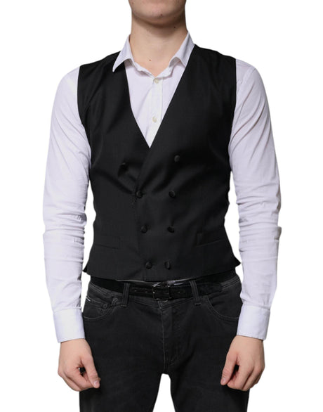 Dolce & Gabbana Black Wool Formal Dress Men Waistcoat Vest - Hilstor