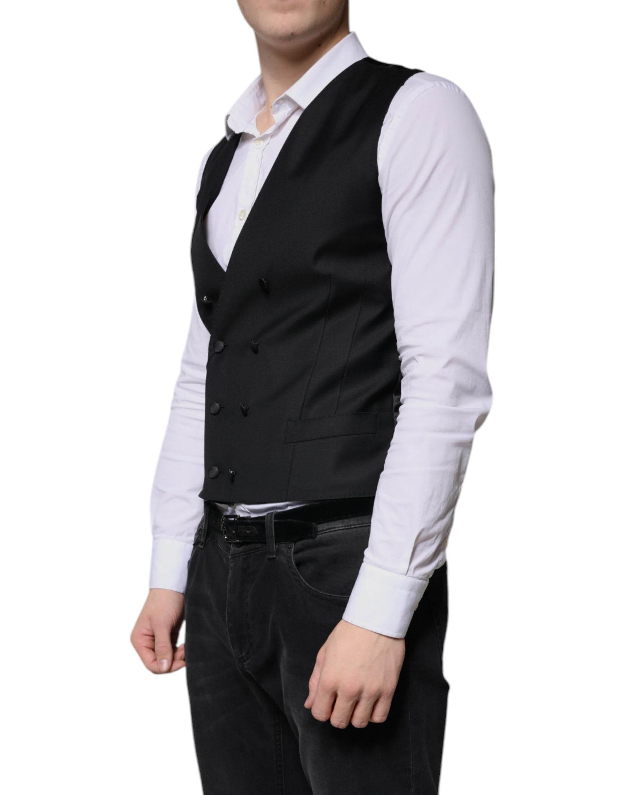 Dolce & Gabbana Black Wool Formal Dress Men Waistcoat Vest - Hilstor
