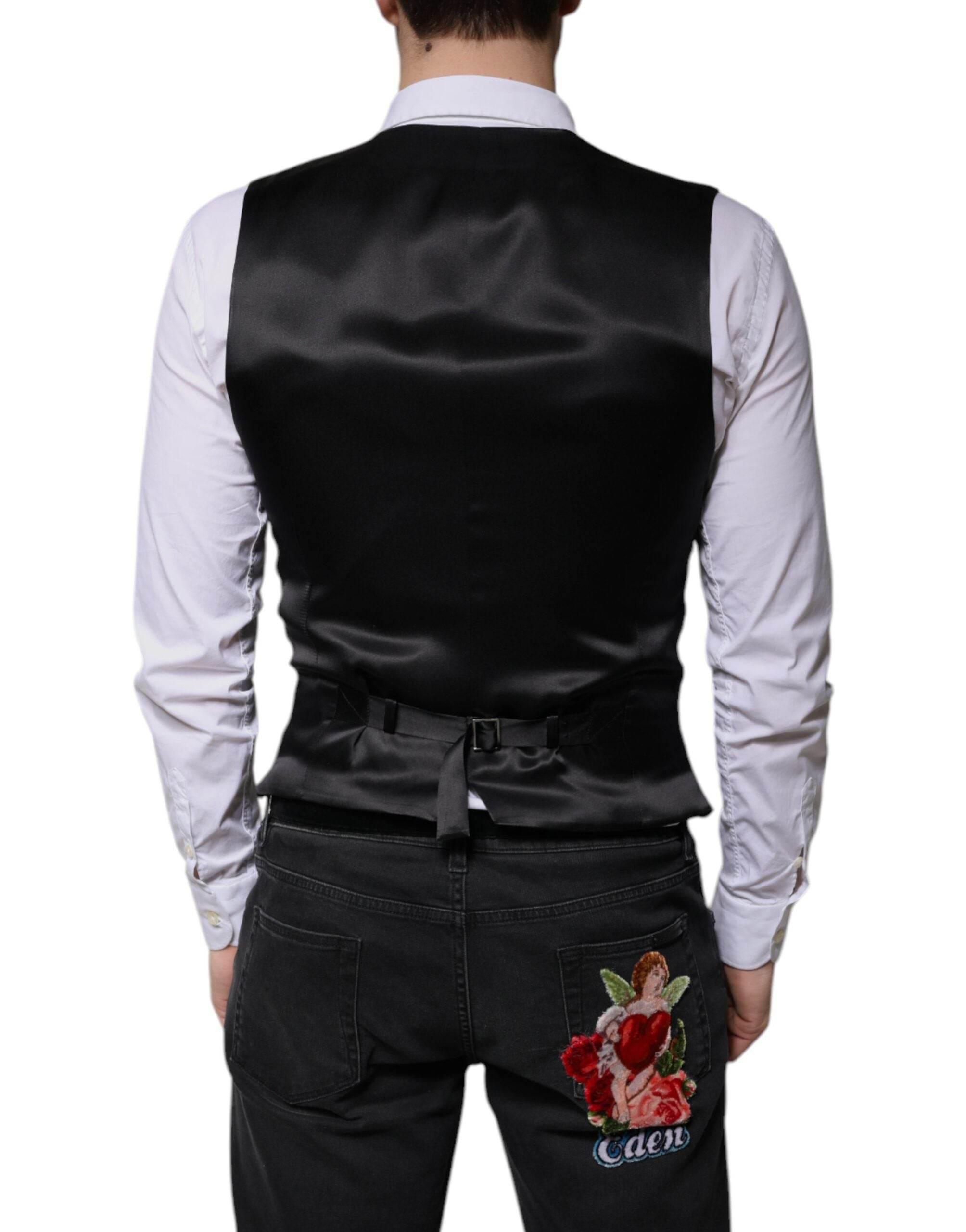 Dolce & Gabbana Black Wool Formal Dress Men Waistcoat Vest - Hilstor
