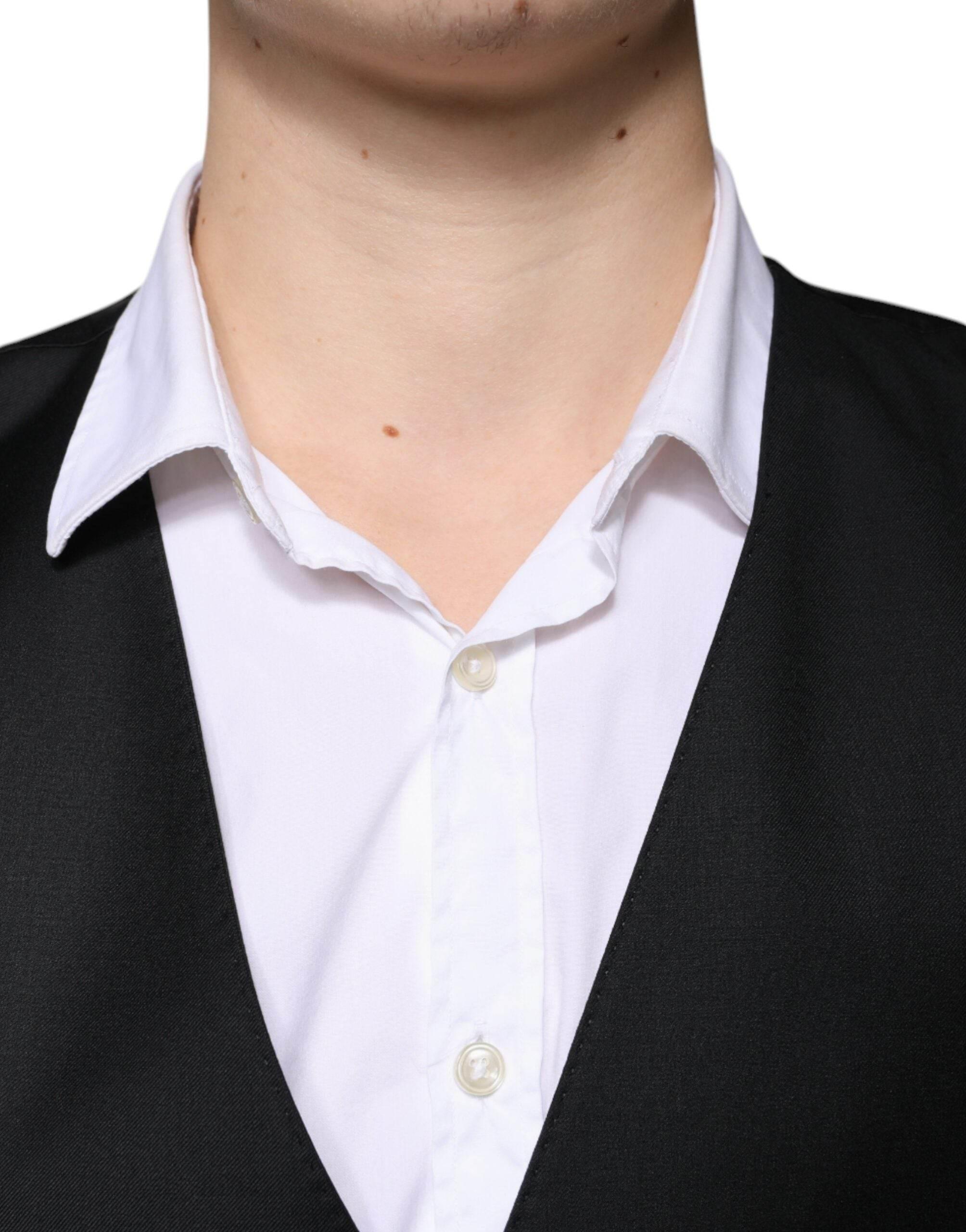 Dolce & Gabbana Black Wool Formal Dress Men Waistcoat Vest - Hilstor