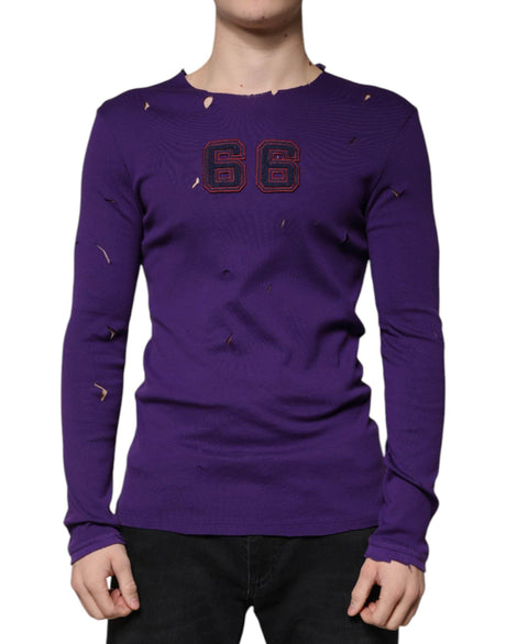 Dolce & Gabbana Purple Cotton Round Neck Pullover Men Sweater - Hilstor
