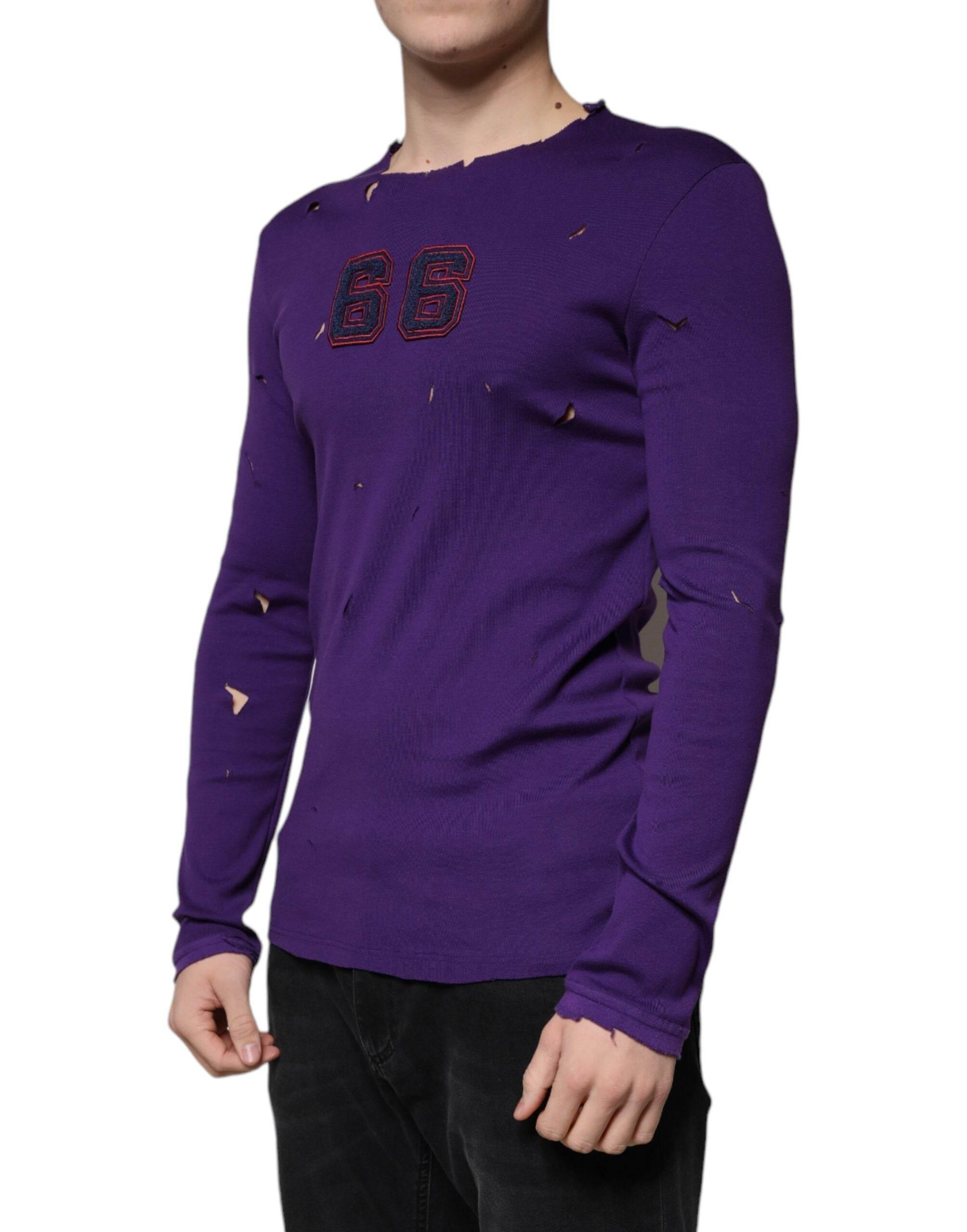 Dolce & Gabbana Purple Cotton Round Neck Pullover Men Sweater - Hilstor