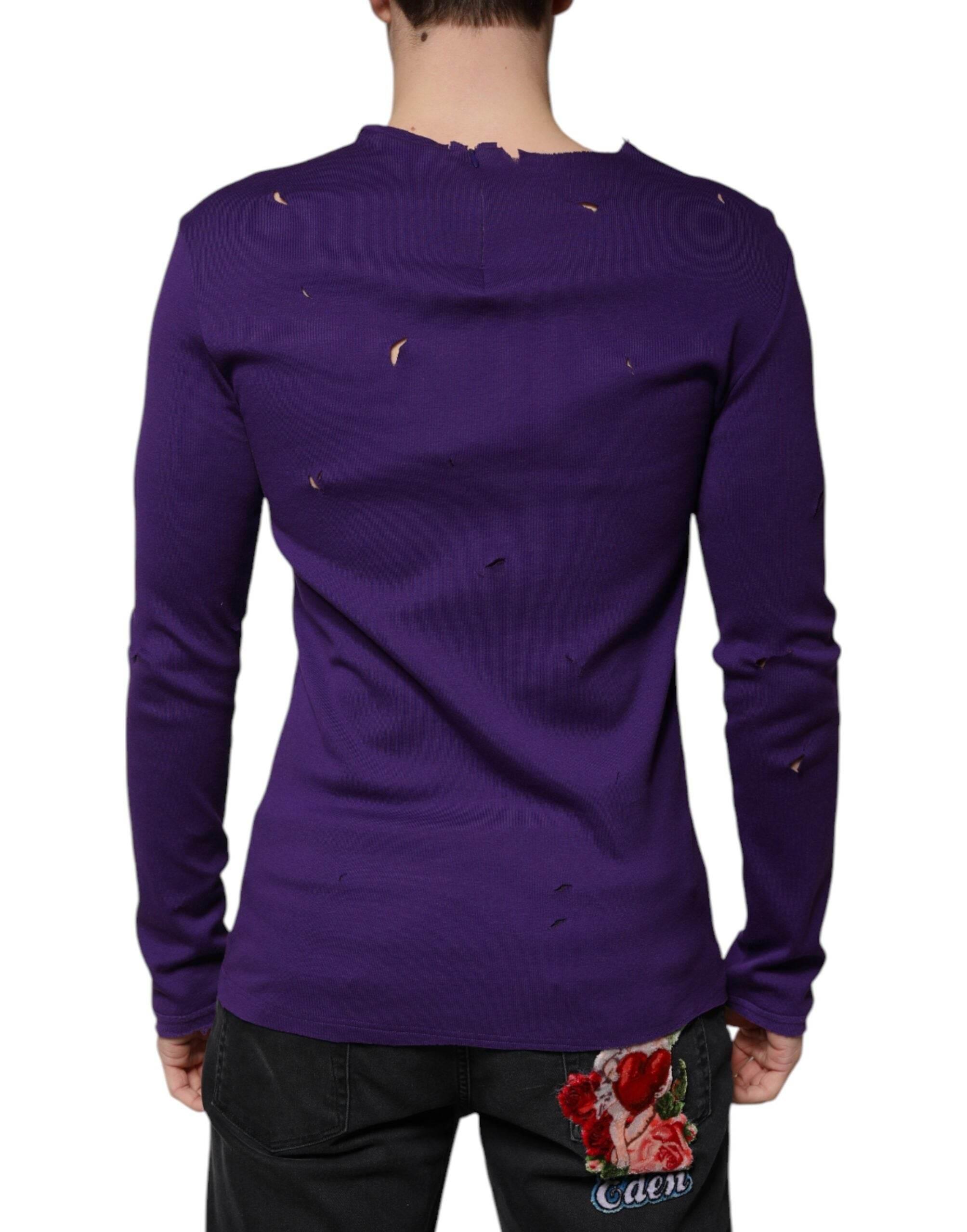 Dolce & Gabbana Purple Cotton Round Neck Pullover Men Sweater - Hilstor