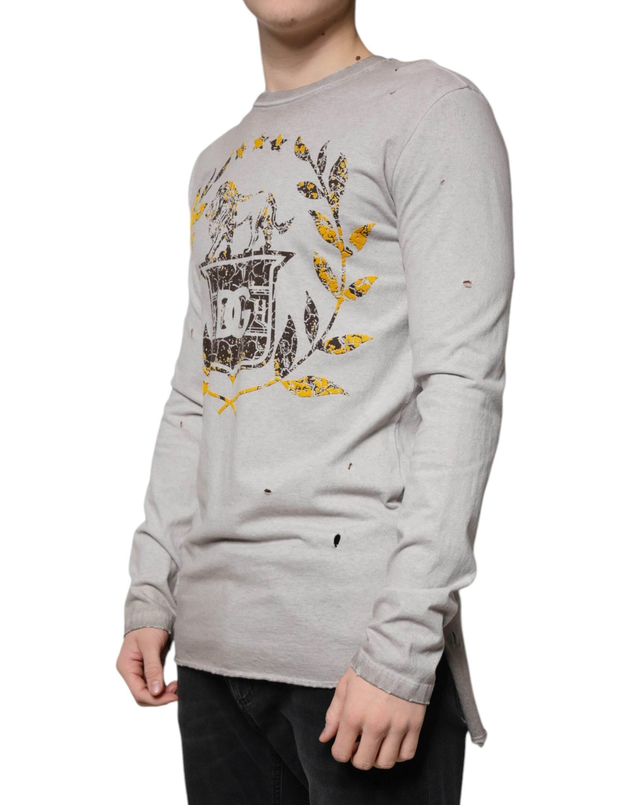 Dolce & Gabbana Gray Printed Cotton Crewneck Pullover Sweater - Hilstor