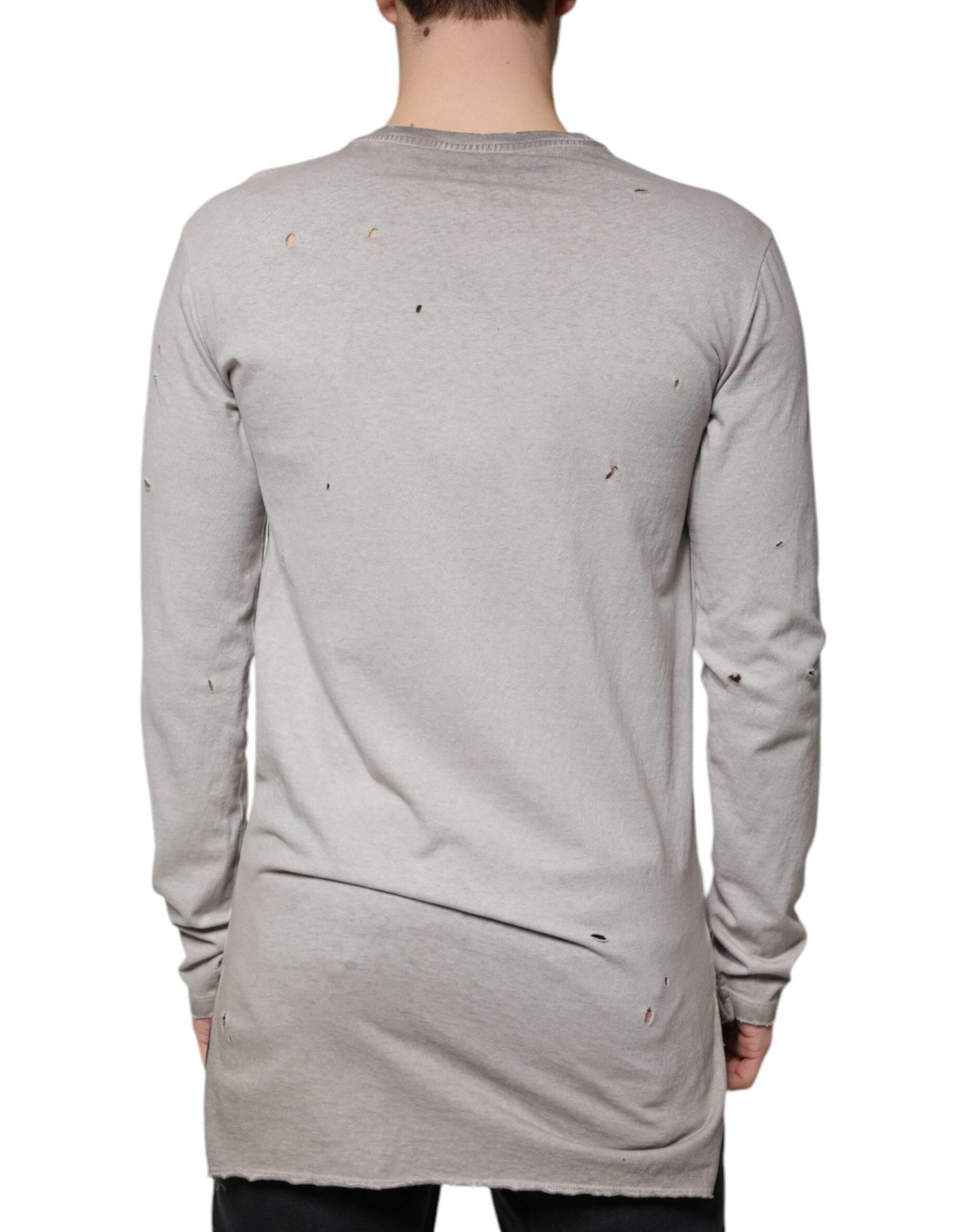 Dolce & Gabbana Gray Printed Cotton Crewneck Pullover Sweater - Hilstor